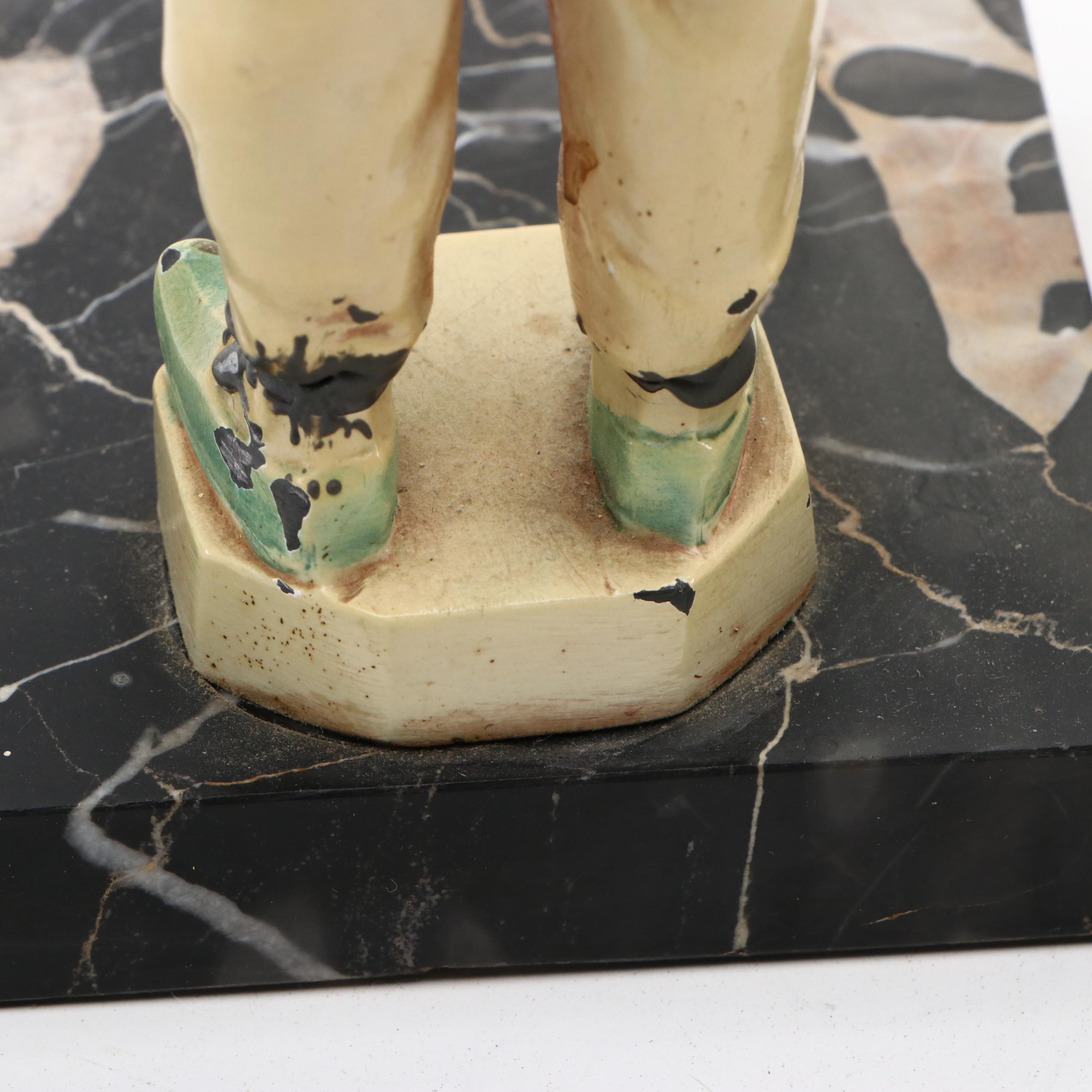 J. B. Hirsch Style Chinese Cold-Painted Man & Woman Figurines on Marble Slabs