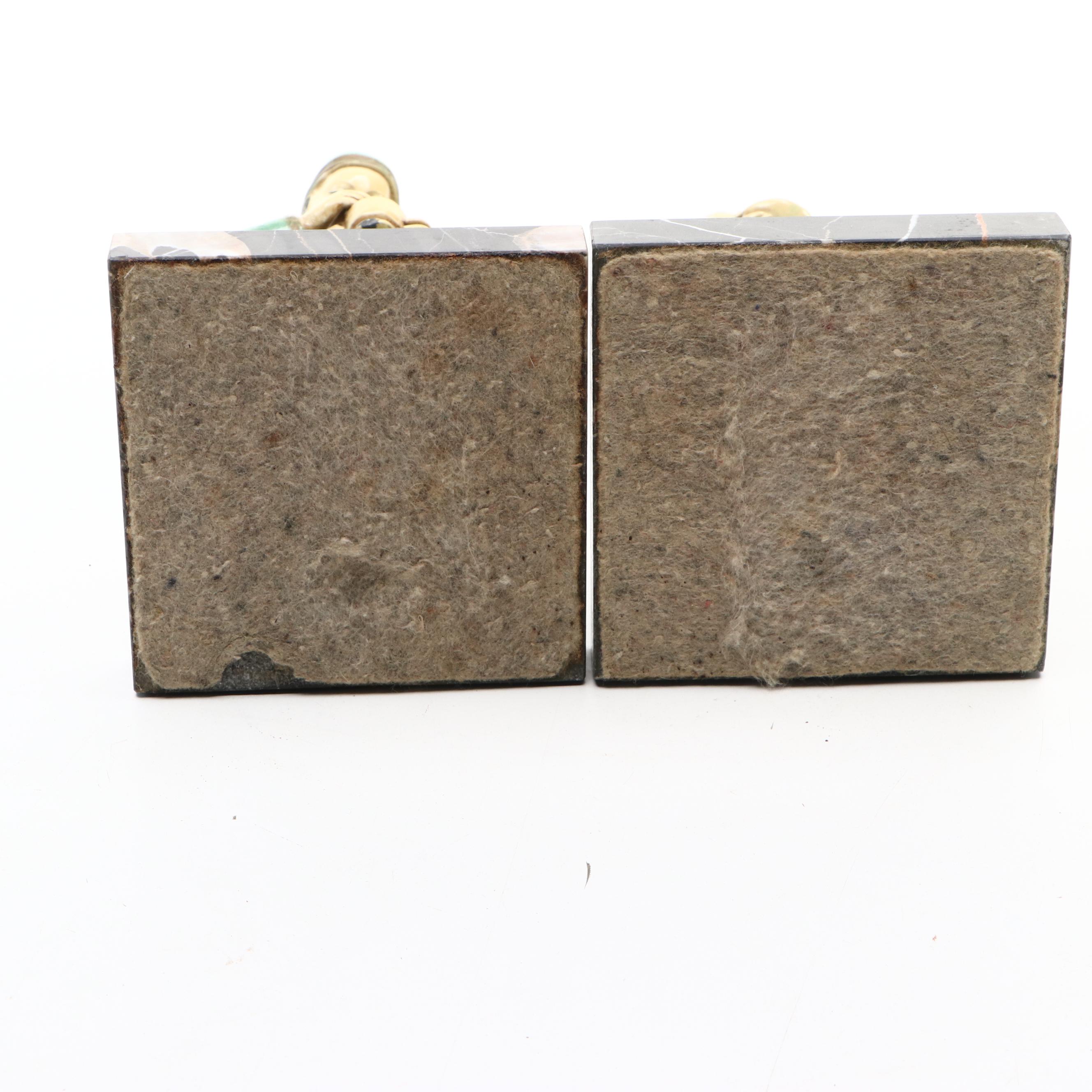 J. B. Hirsch Style Chinese Cold-Painted Man & Woman Figurines on Marble Slabs