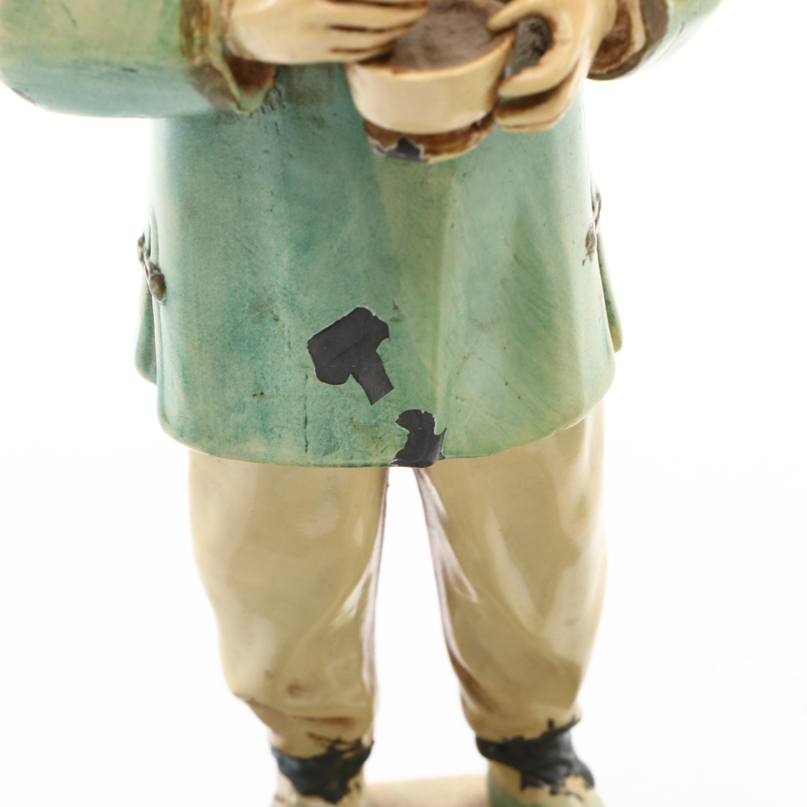 J. B. Hirsch Style Chinese Cold-Painted Man & Woman Figurines on Marble Slabs