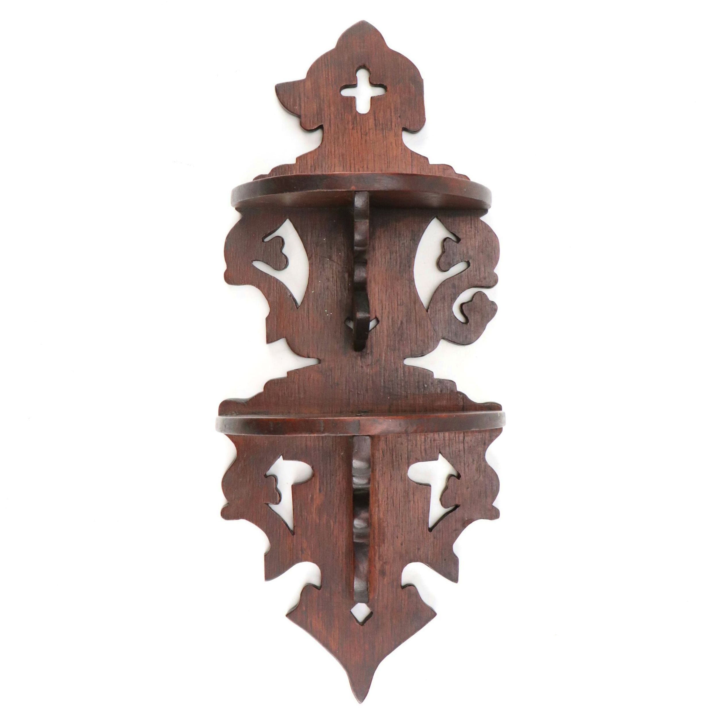 Victorian Hand-Carved Wood Wall Shelf, 1866