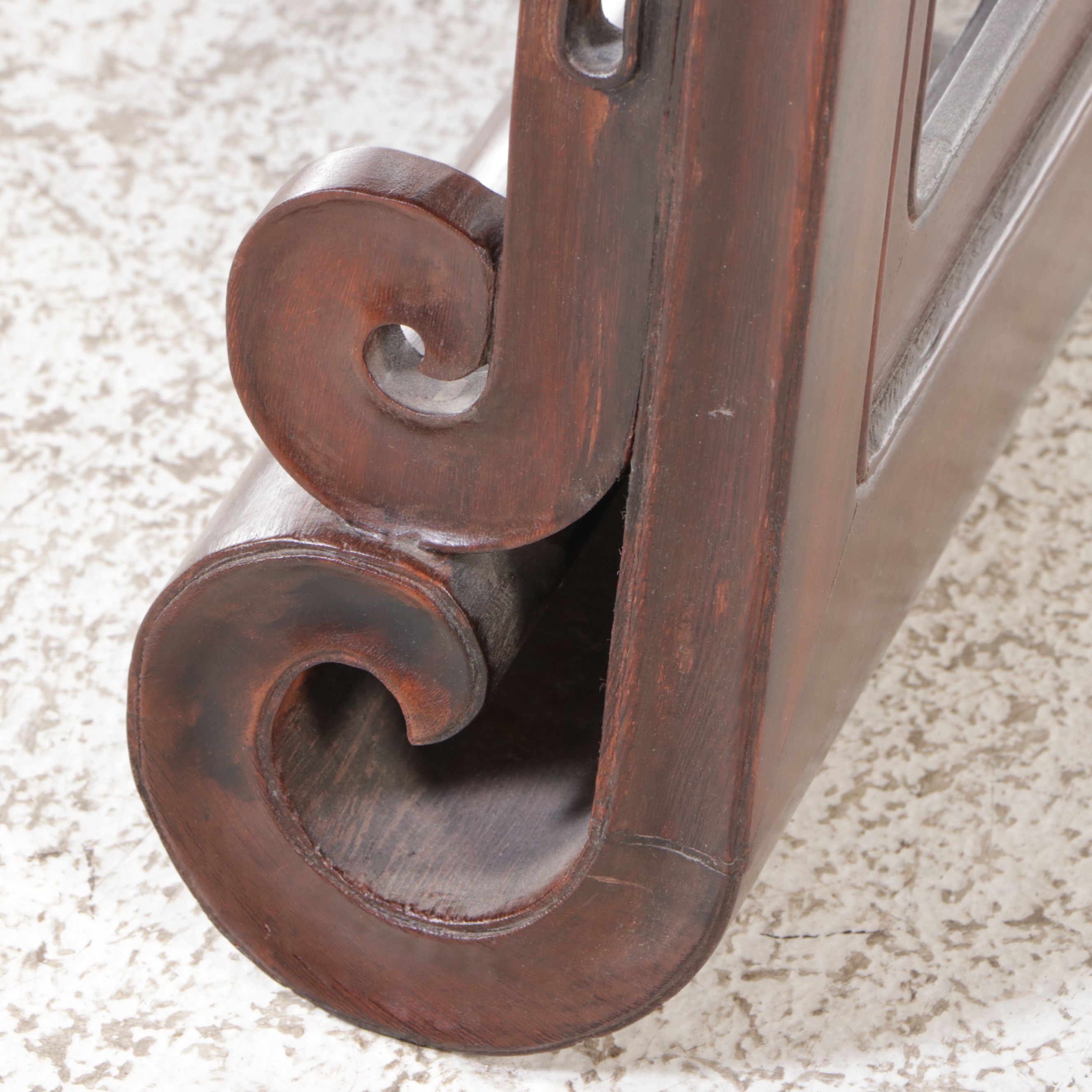 Chinese Carved Scroll-End Rosewood Bench or Low Table