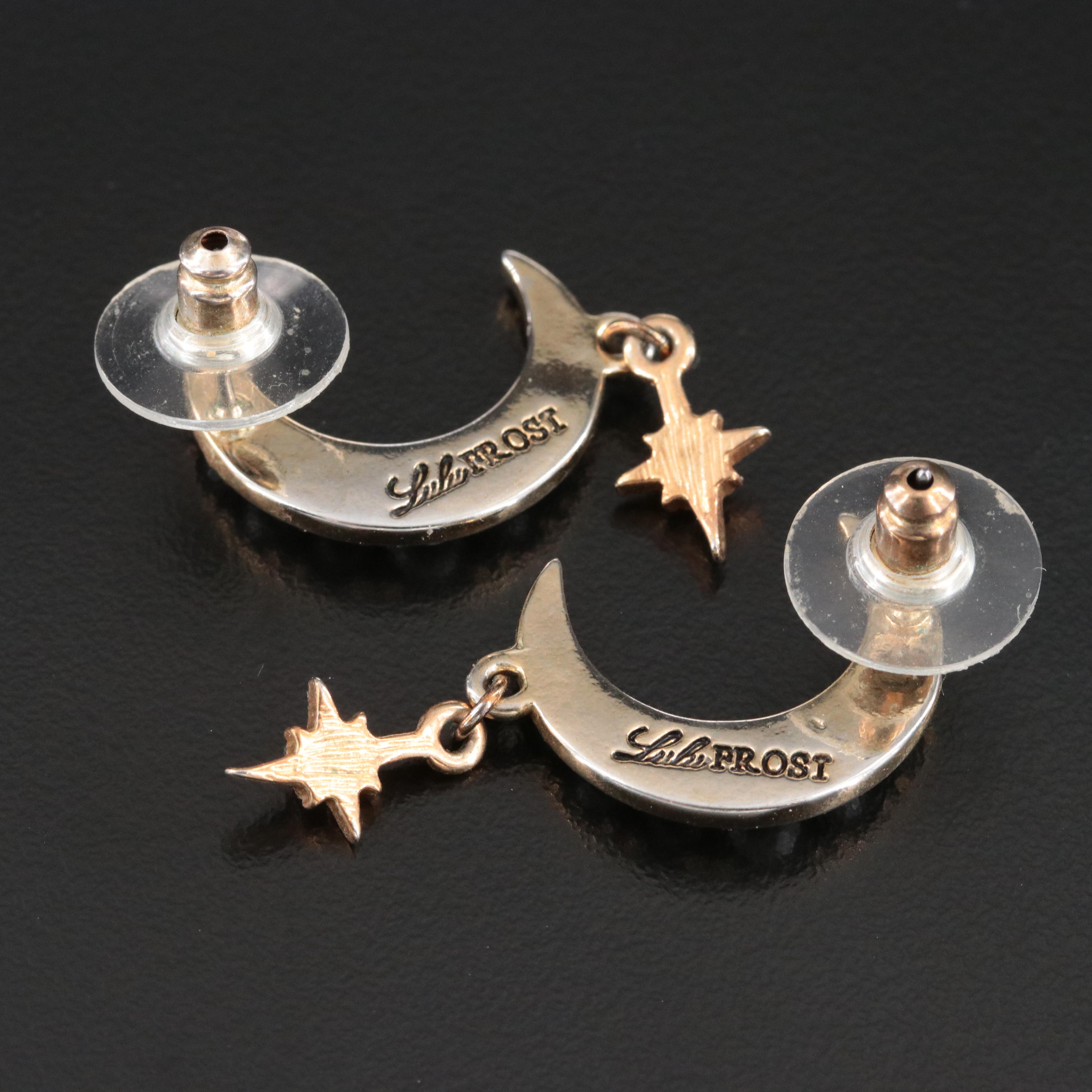 Lulu Frost Imitation Pearl and Imitation Turquoise Crescent Moon Earrings