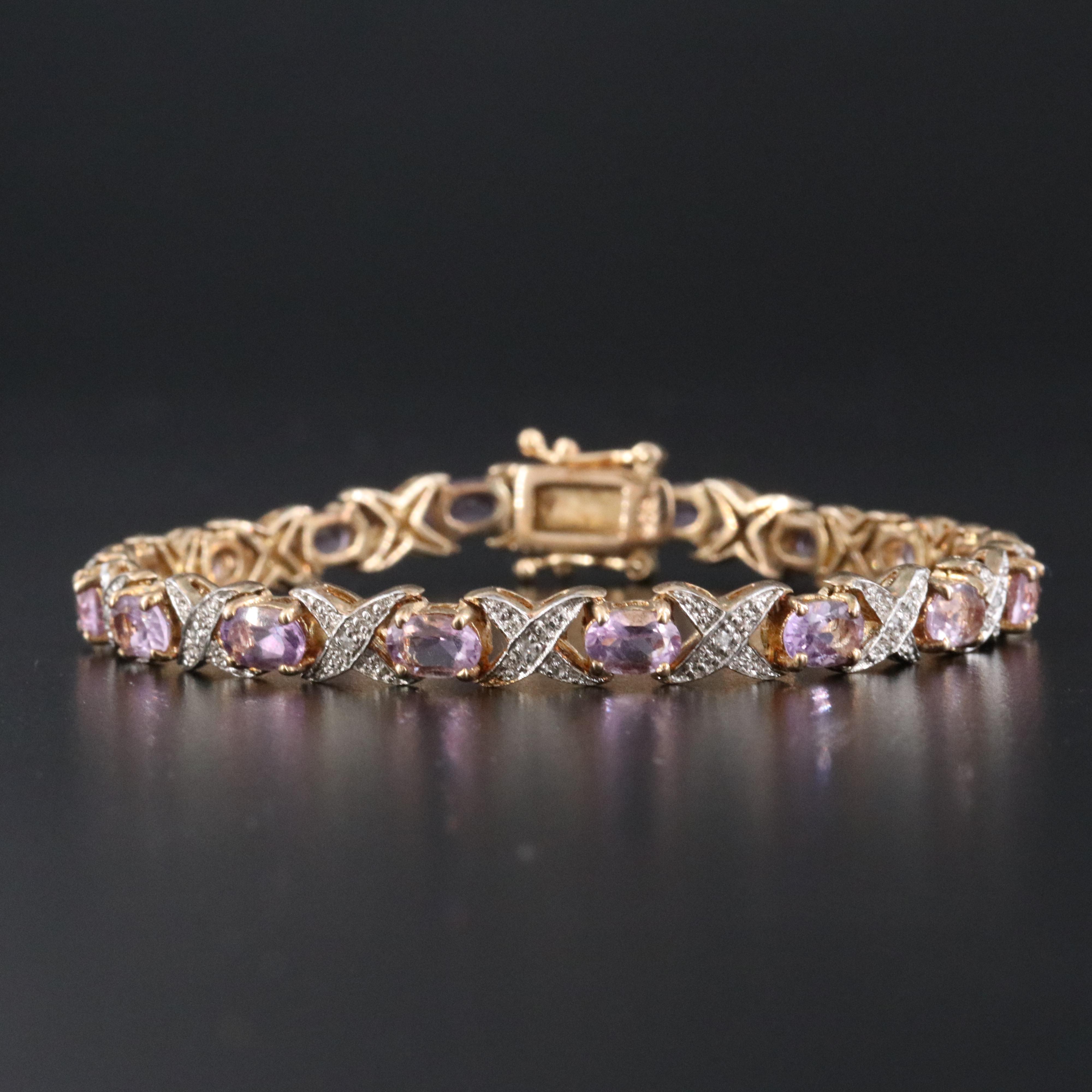 Sterling Amethyst and Diamond Bracelet