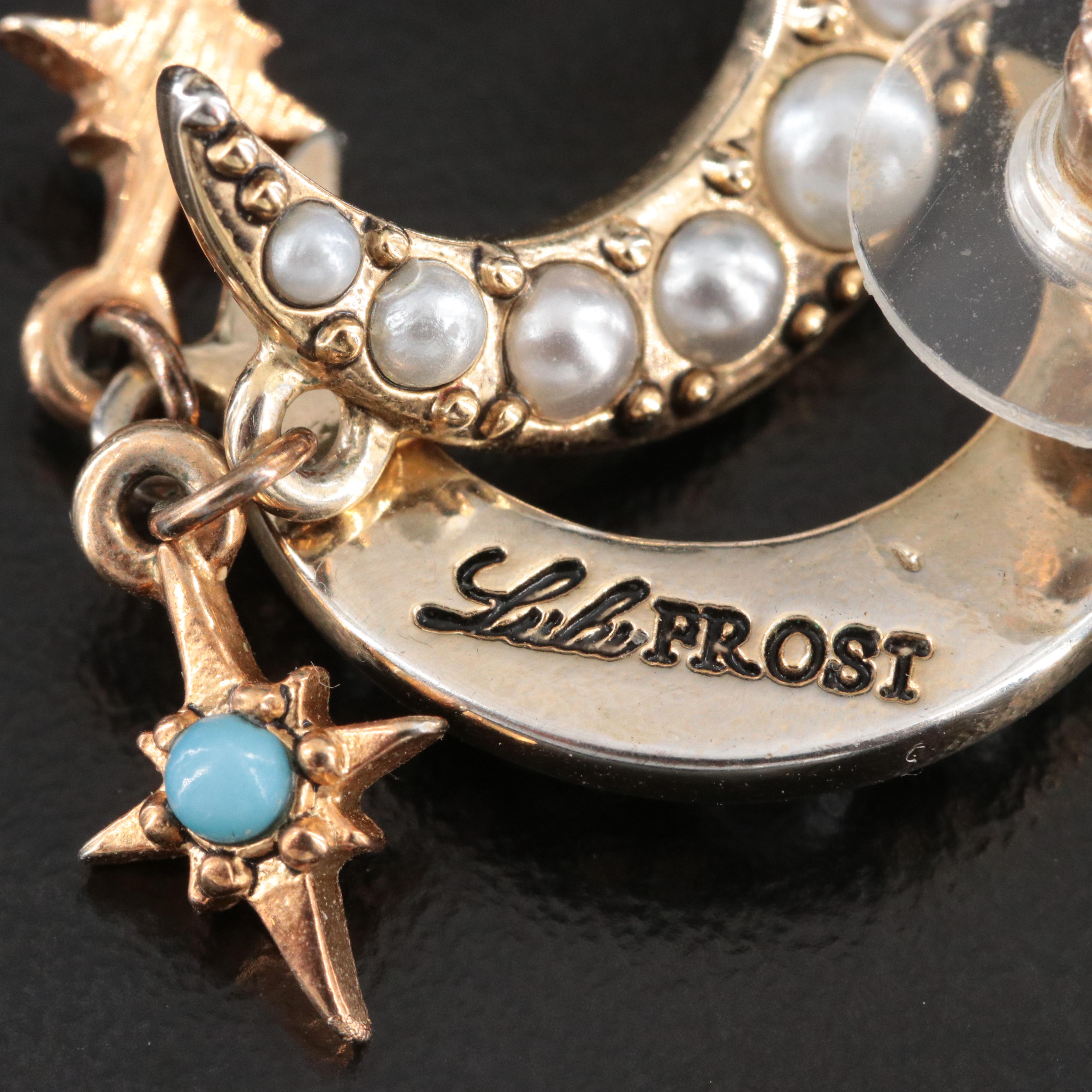 Lulu Frost Imitation Pearl and Imitation Turquoise Crescent Moon Earrings