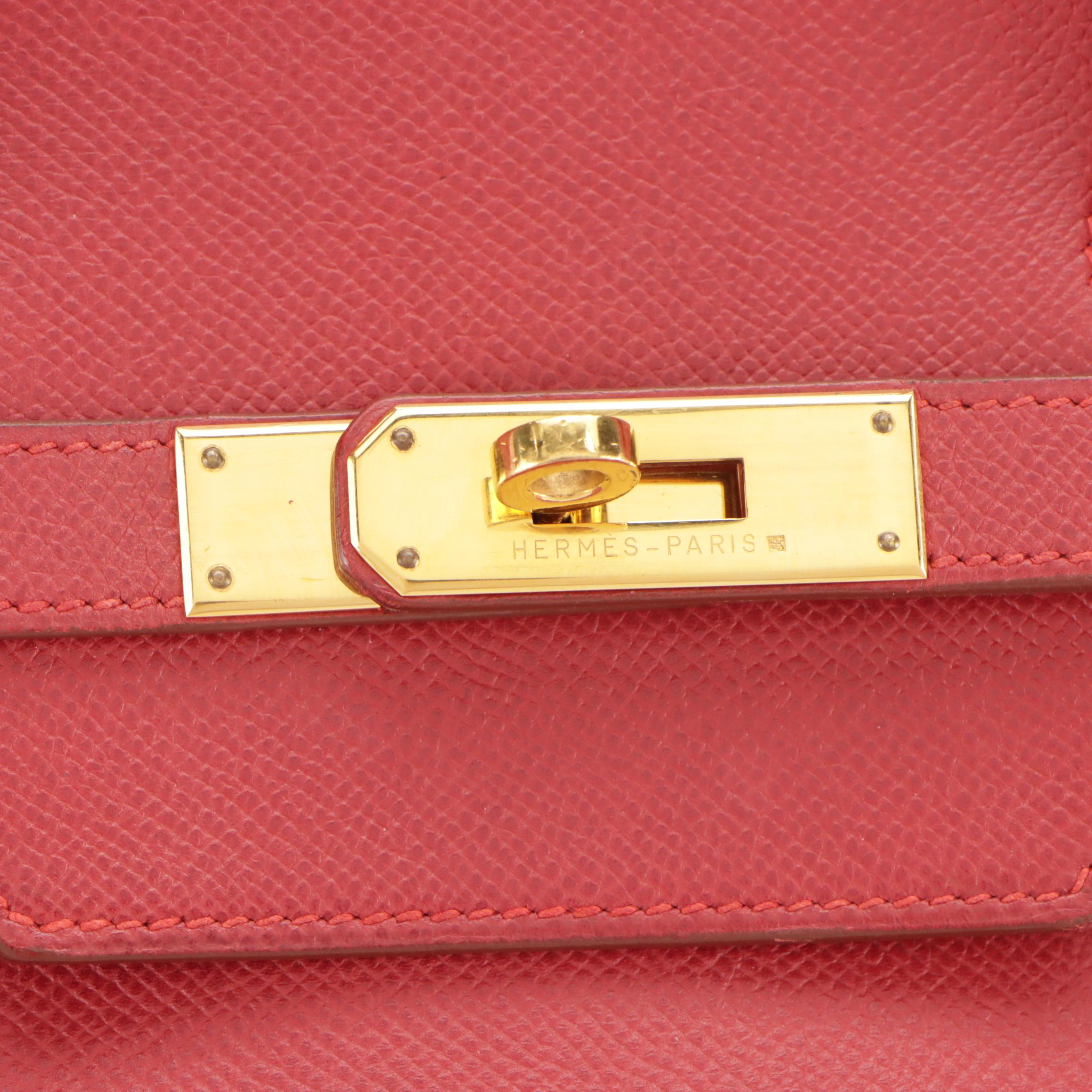 Hermès Birkin 40 GHW Satchel in Red Veau Grain Lisse Leather