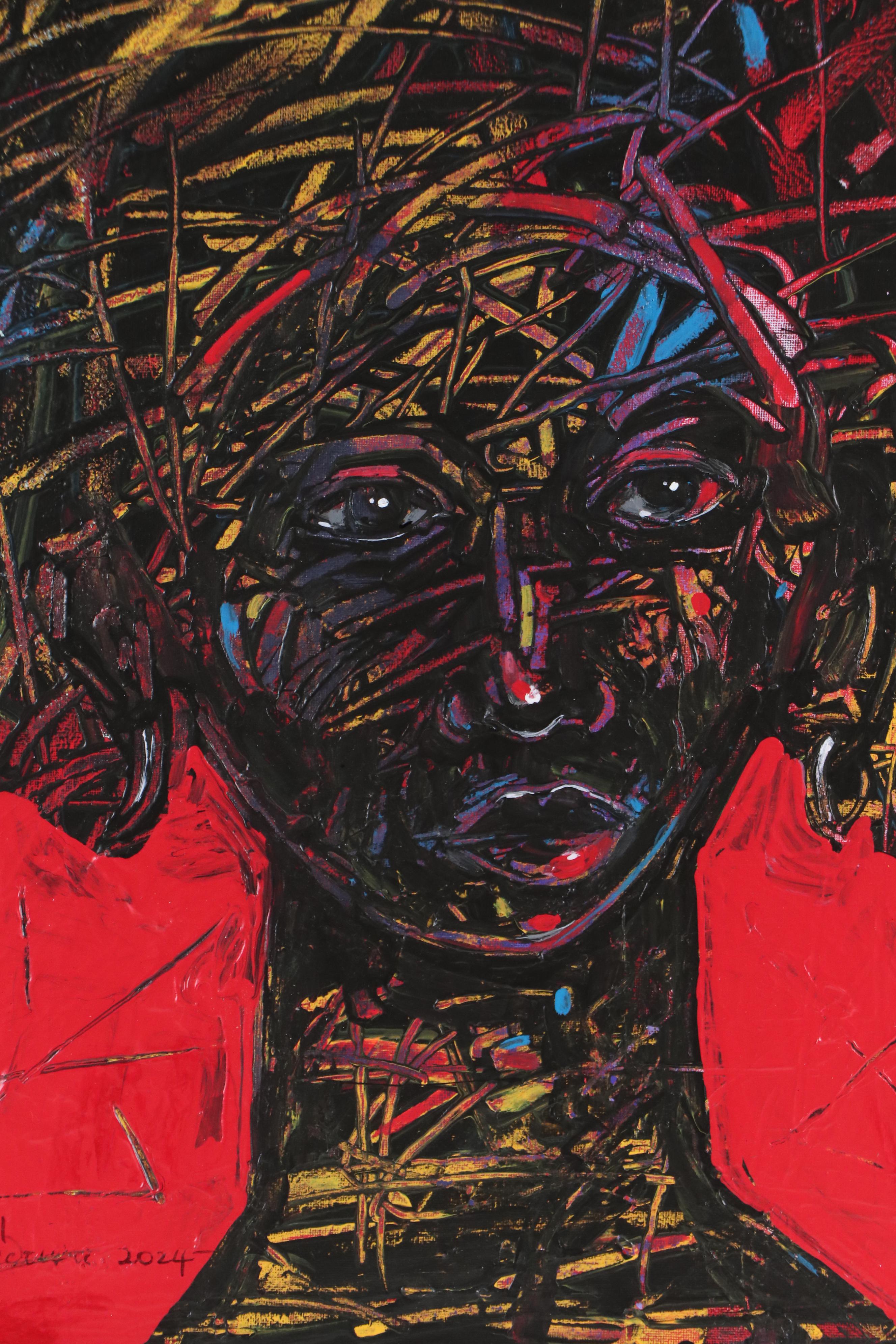 Abiola Idowu Stylized Acrylic Portrait "Rejoice," 2024