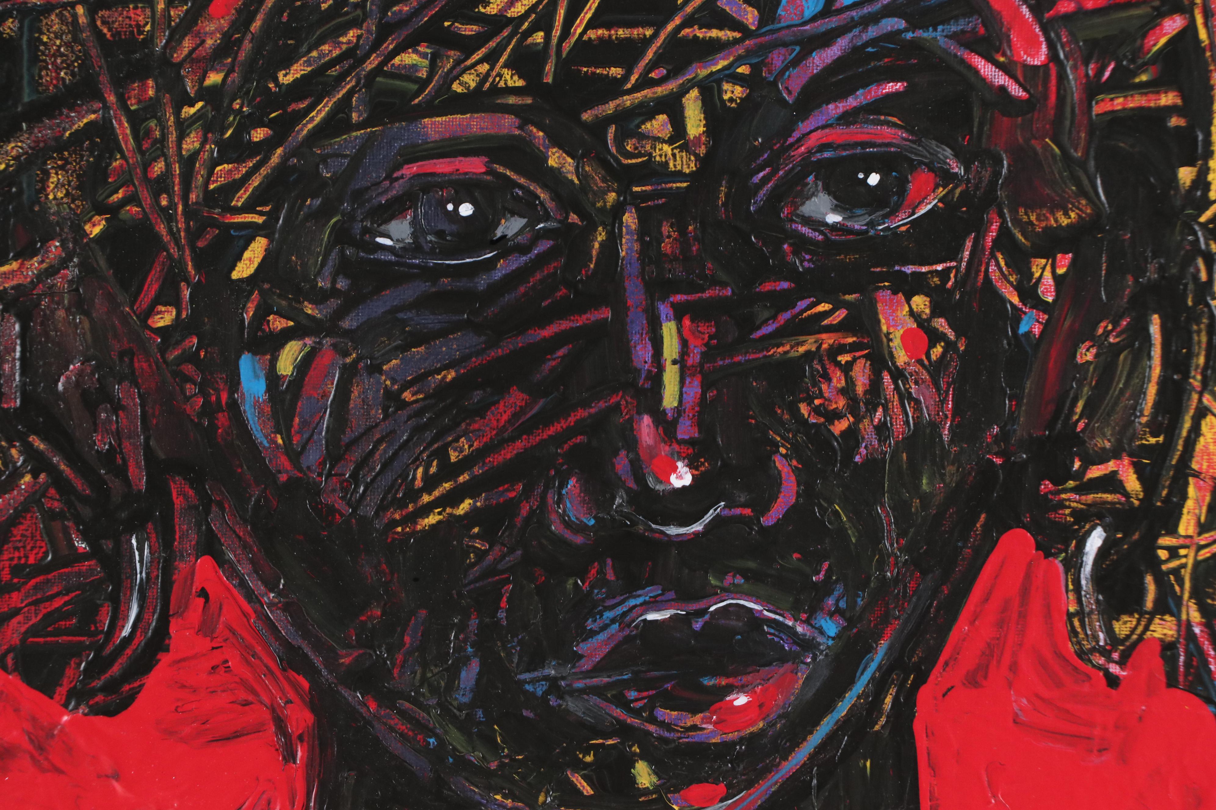 Abiola Idowu Stylized Acrylic Portrait "Rejoice," 2024