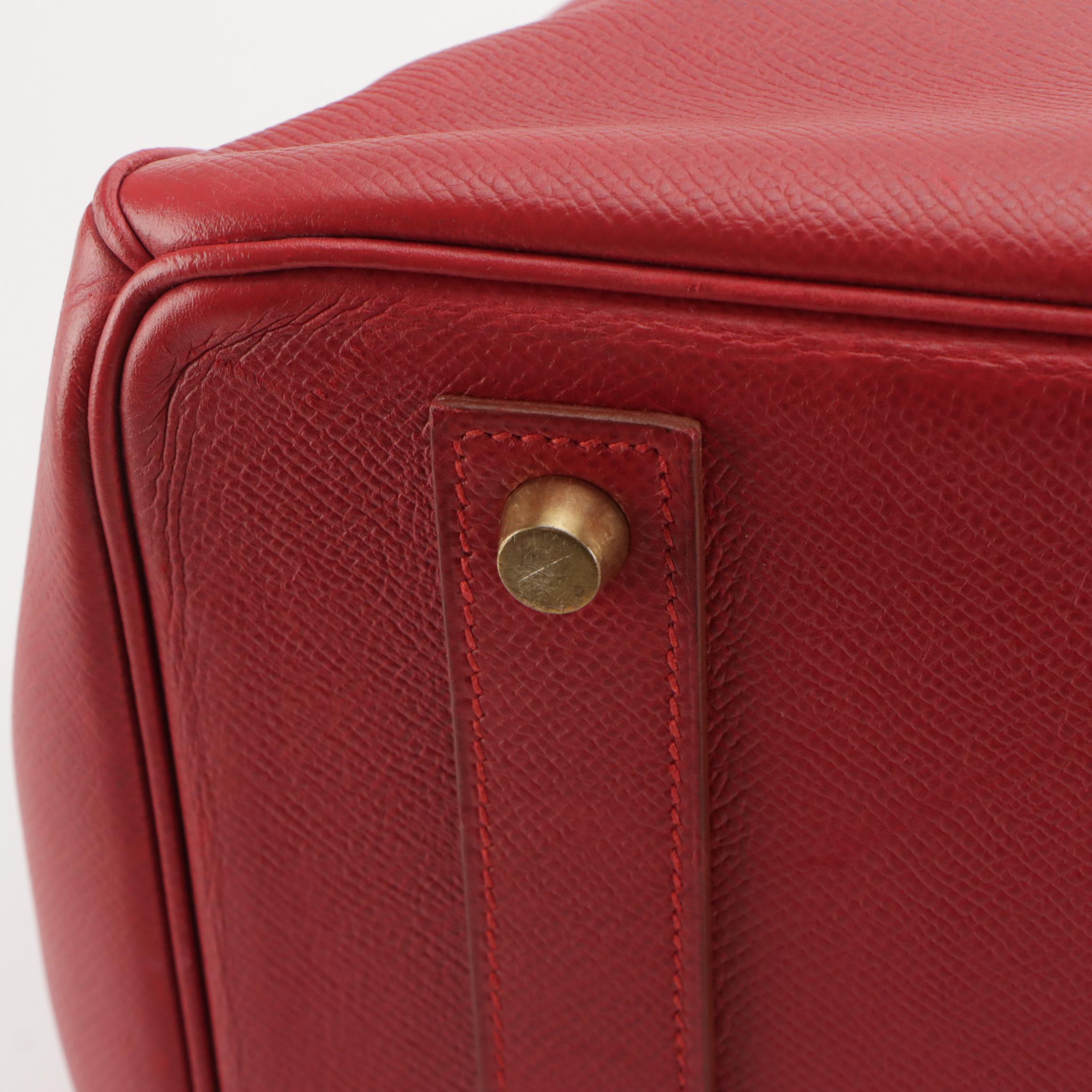 Hermès Birkin 40 GHW Satchel in Red Veau Grain Lisse Leather