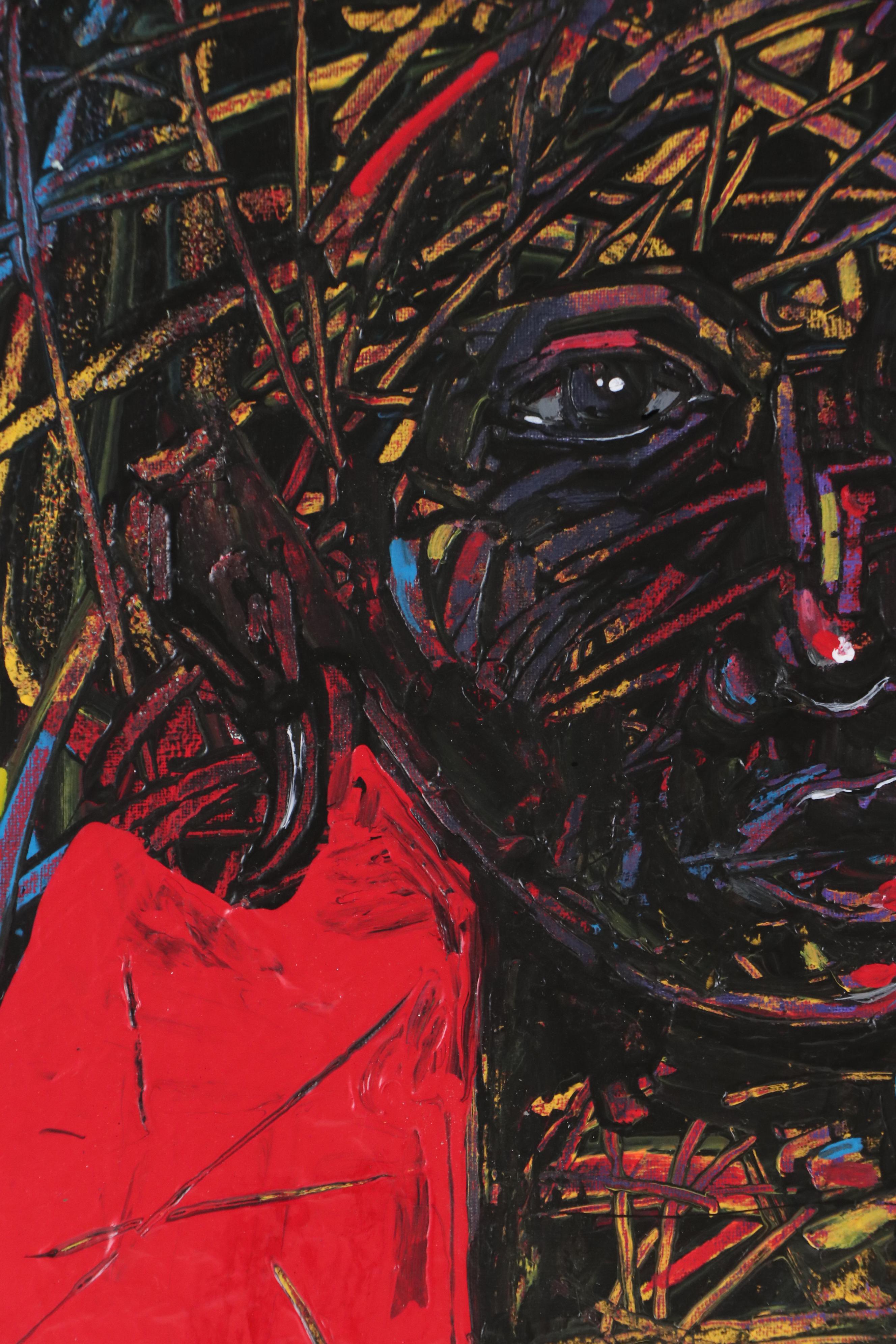 Abiola Idowu Stylized Acrylic Portrait "Rejoice," 2024