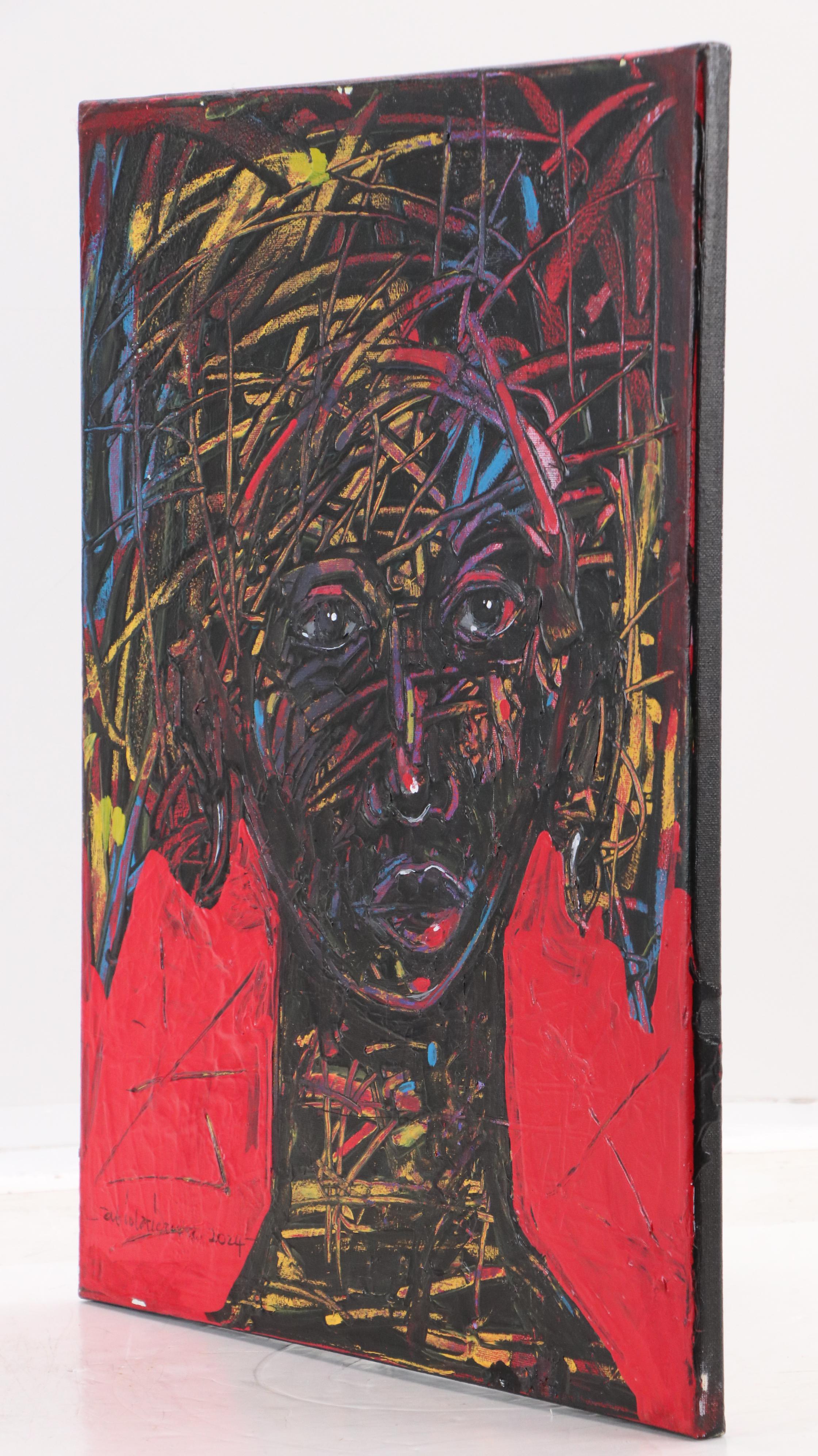 Abiola Idowu Stylized Acrylic Portrait "Rejoice," 2024