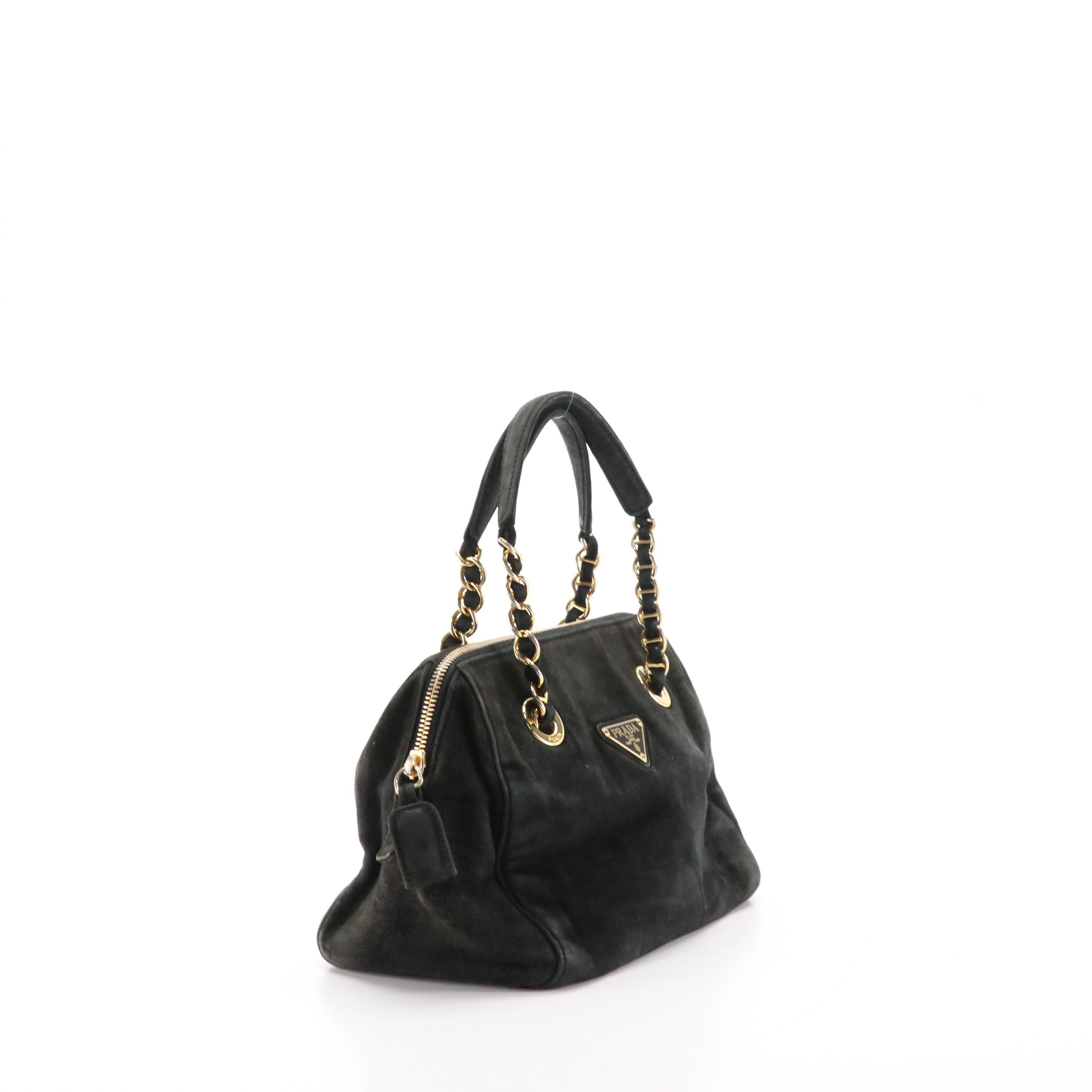 Prada Zippered Mini Bag in Black Suede and Calfskin Leather
