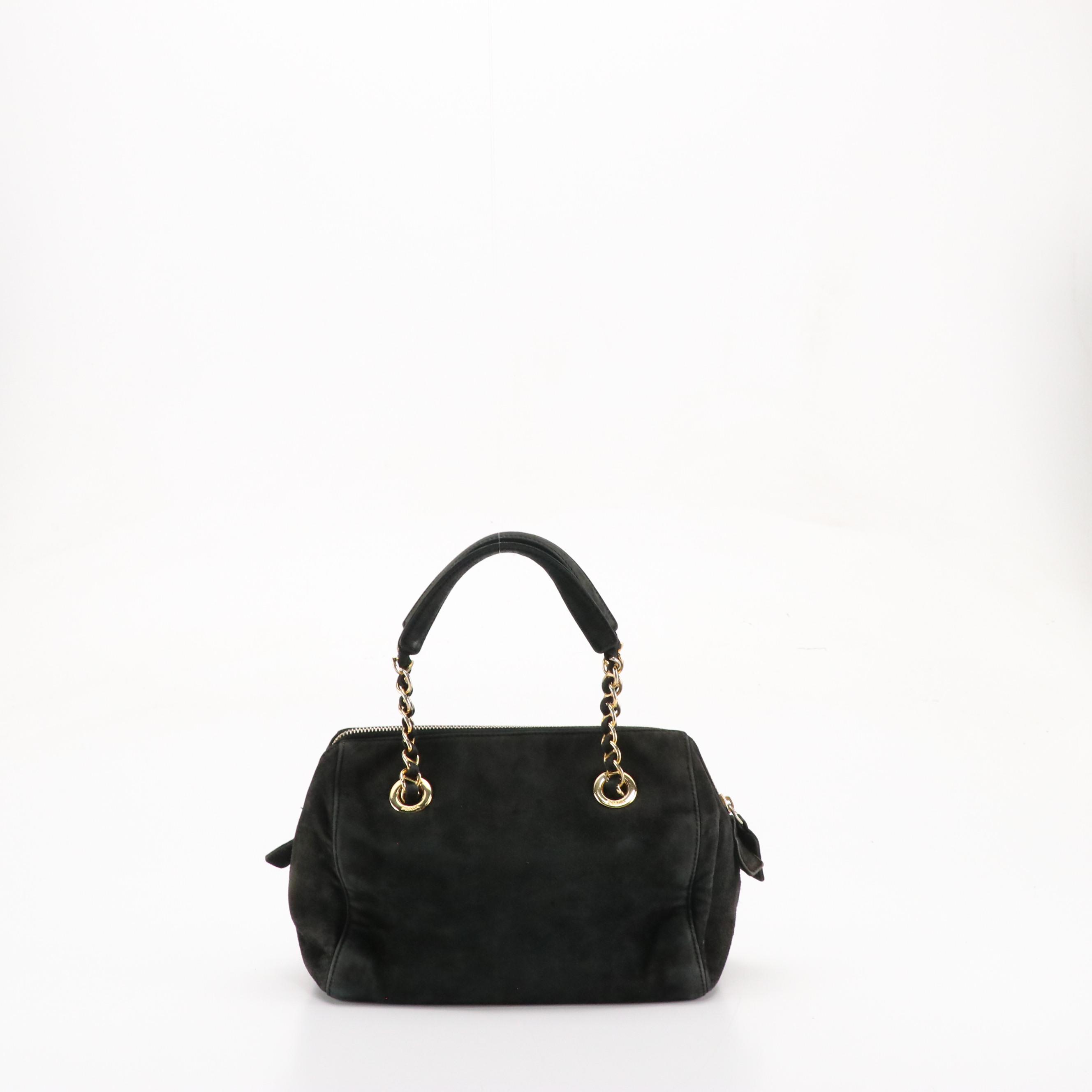 Prada Zippered Mini Bag in Black Suede and Calfskin Leather