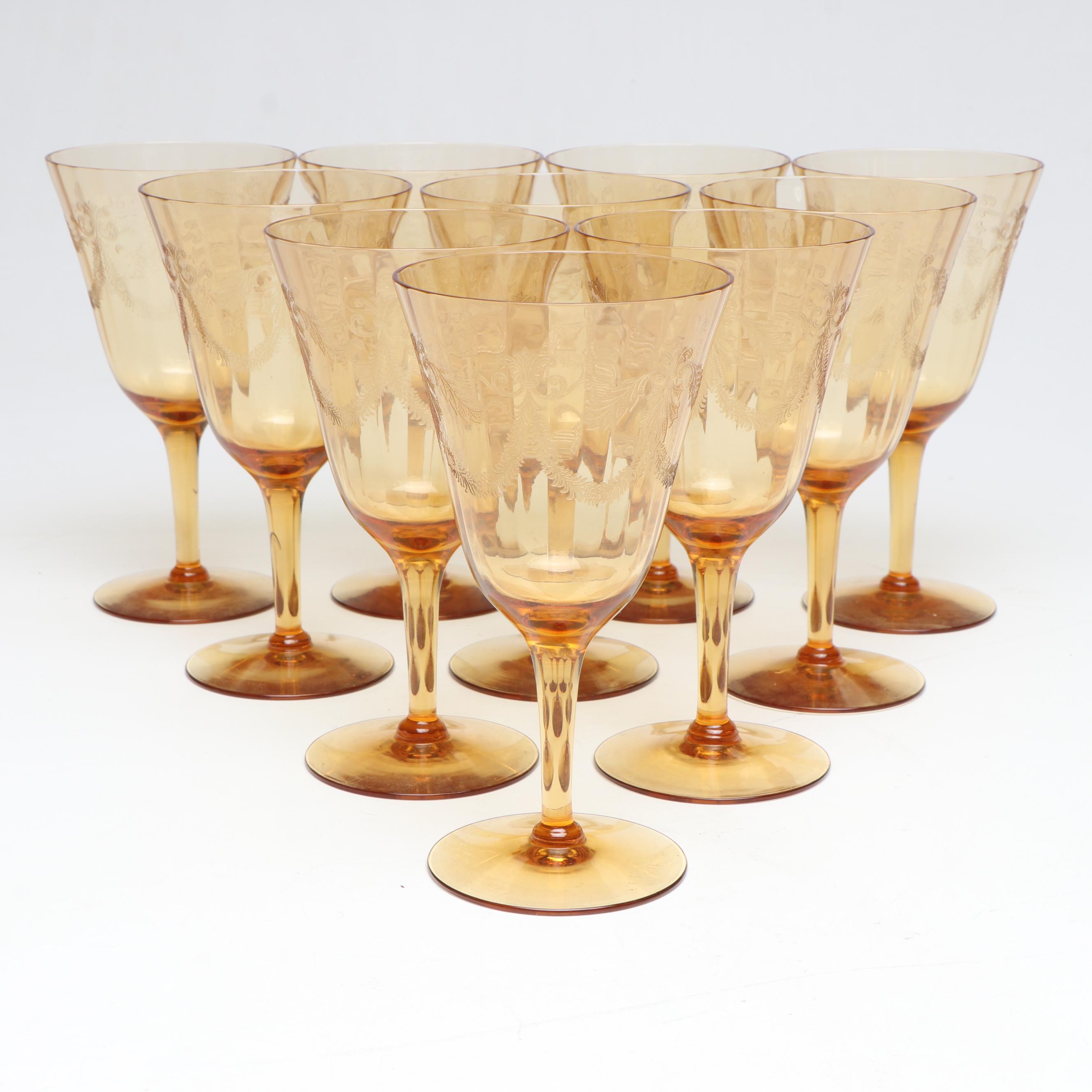 Amber Glass Coupes, Water Glasses, and Iced Tea Glasses