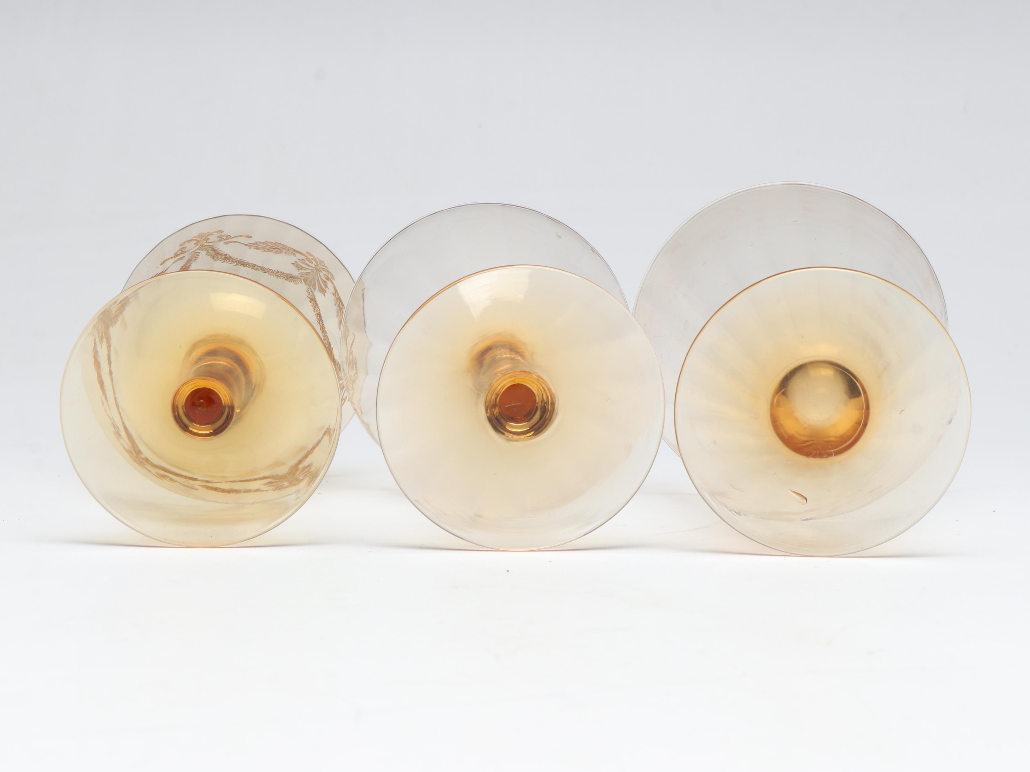 Amber Glass Coupes, Water Glasses, and Iced Tea Glasses