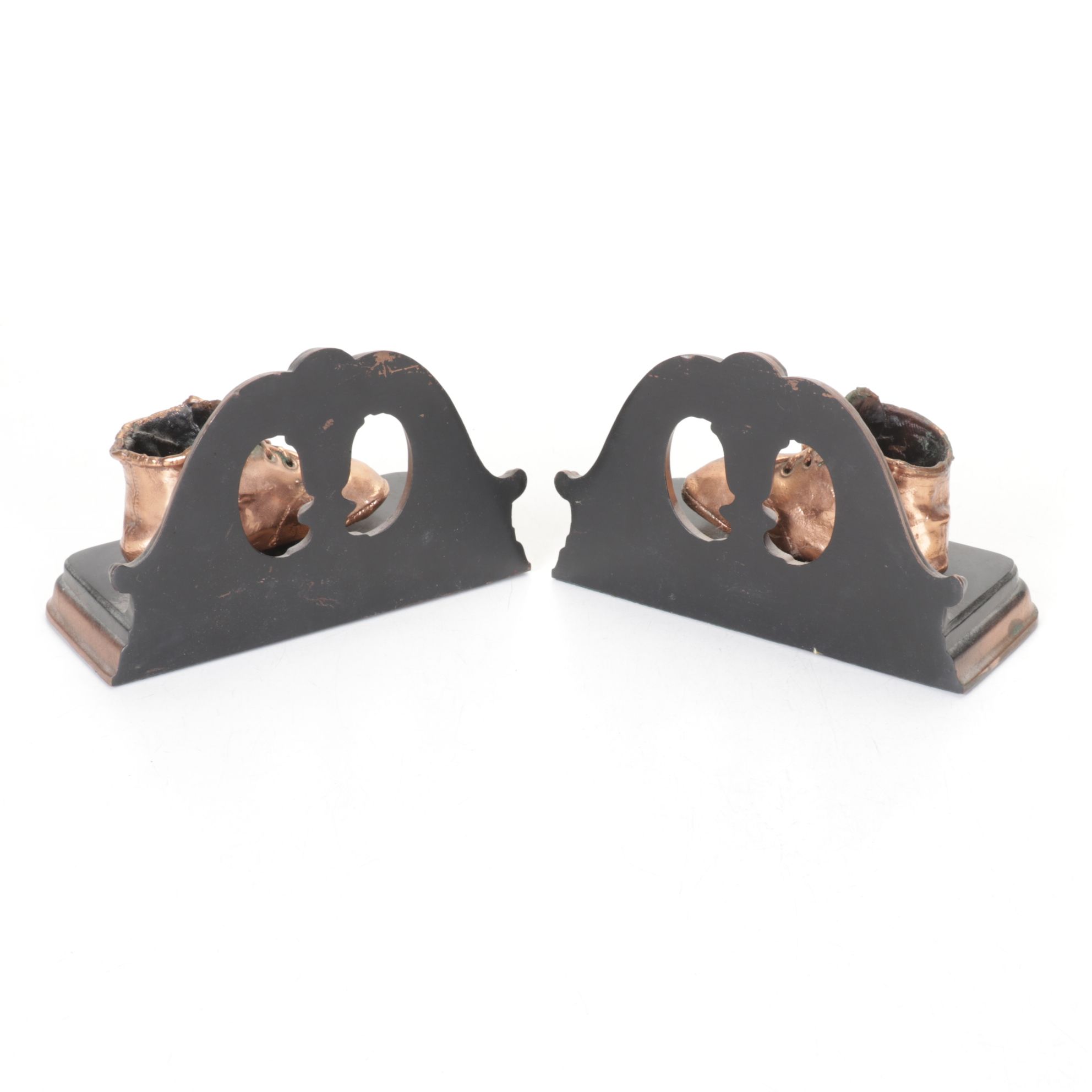 Copper Coated Baby Shoes & Wood Relief Bookends