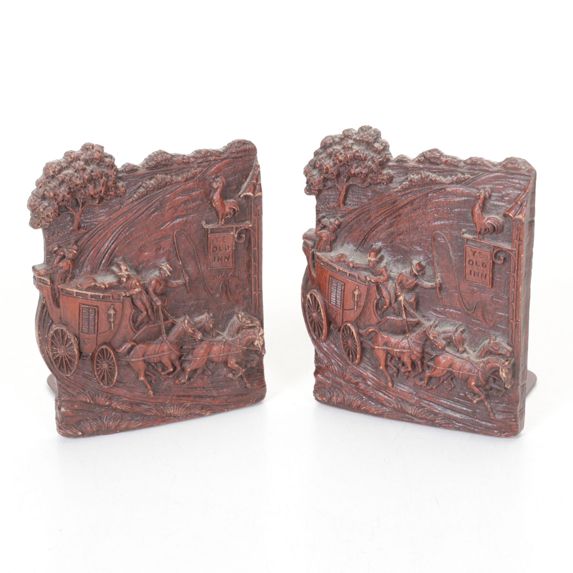 Copper Coated Baby Shoes & Wood Relief Bookends