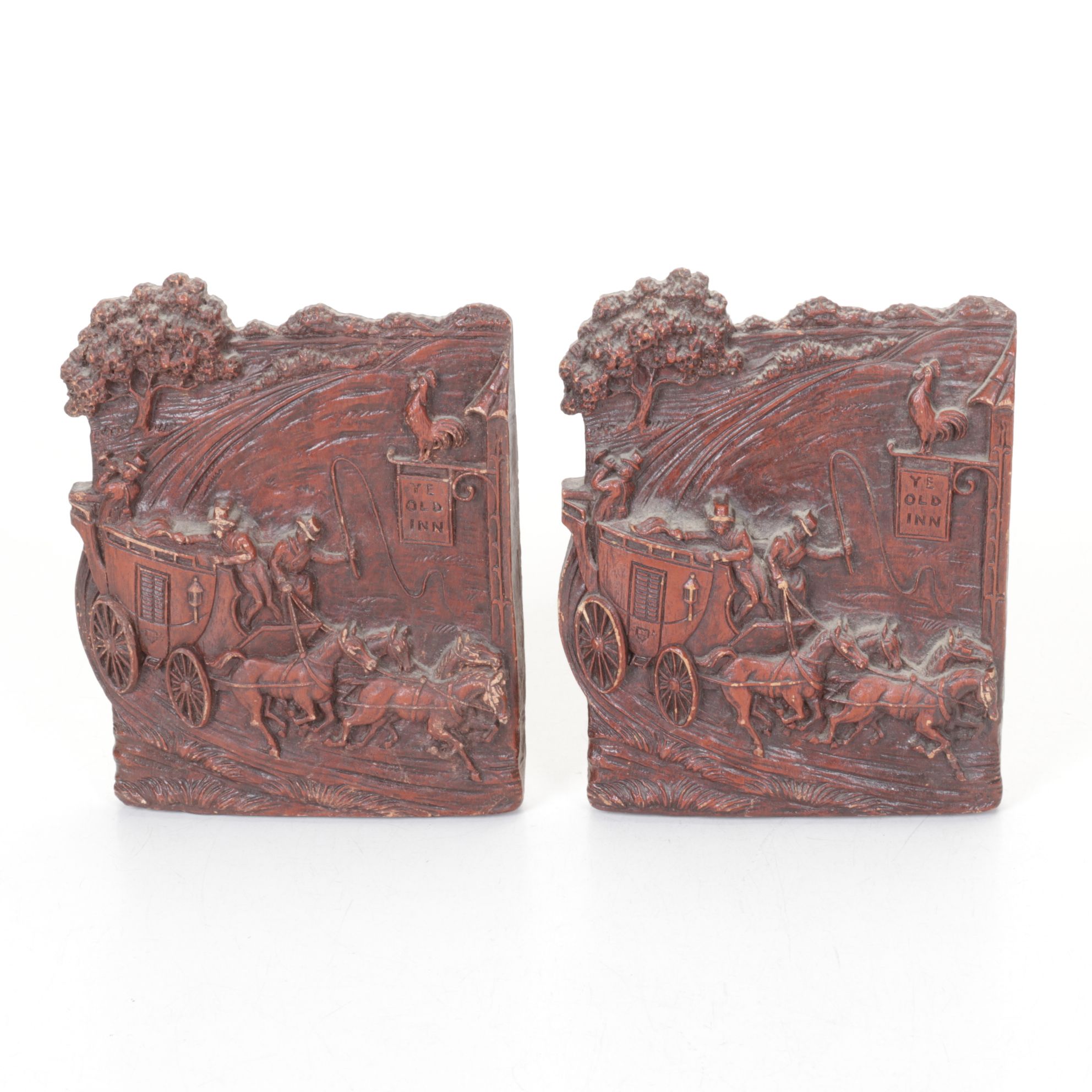Copper Coated Baby Shoes & Wood Relief Bookends