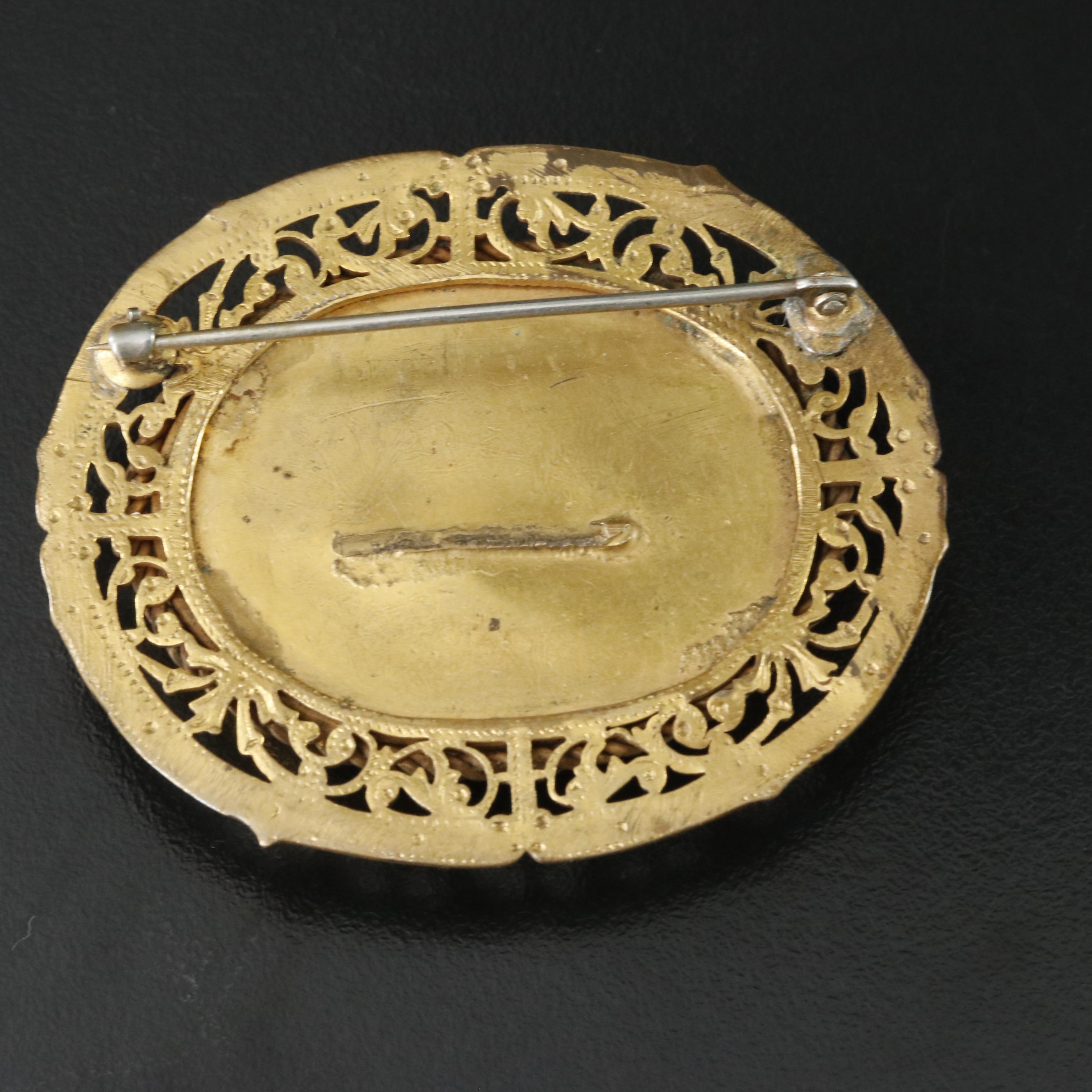 1930s Brass Faux Gemstone Brooch