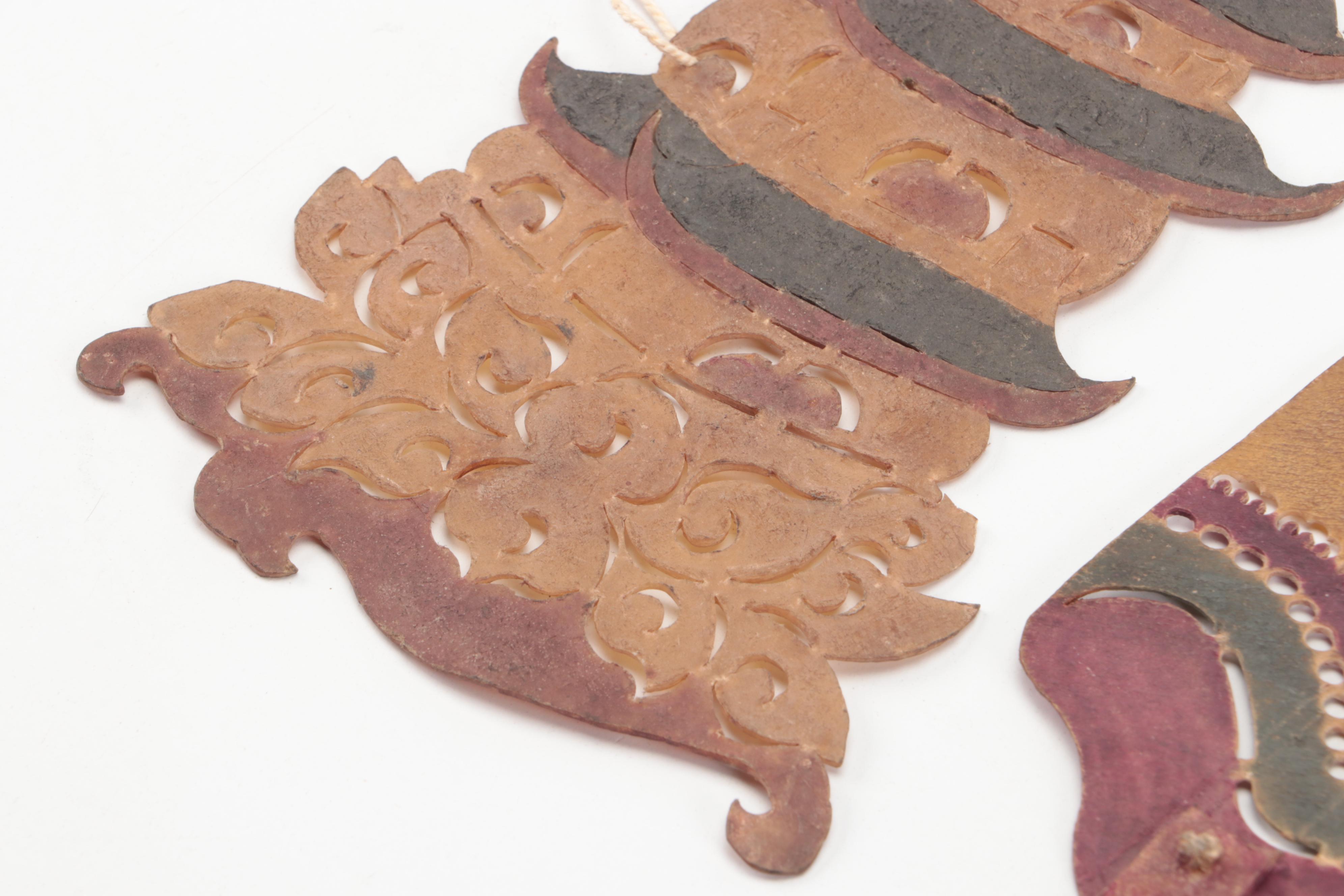 Chinese Pagoda and Umbrella Vellum Chinese Shadow Puppet Accessories, Circa 1870