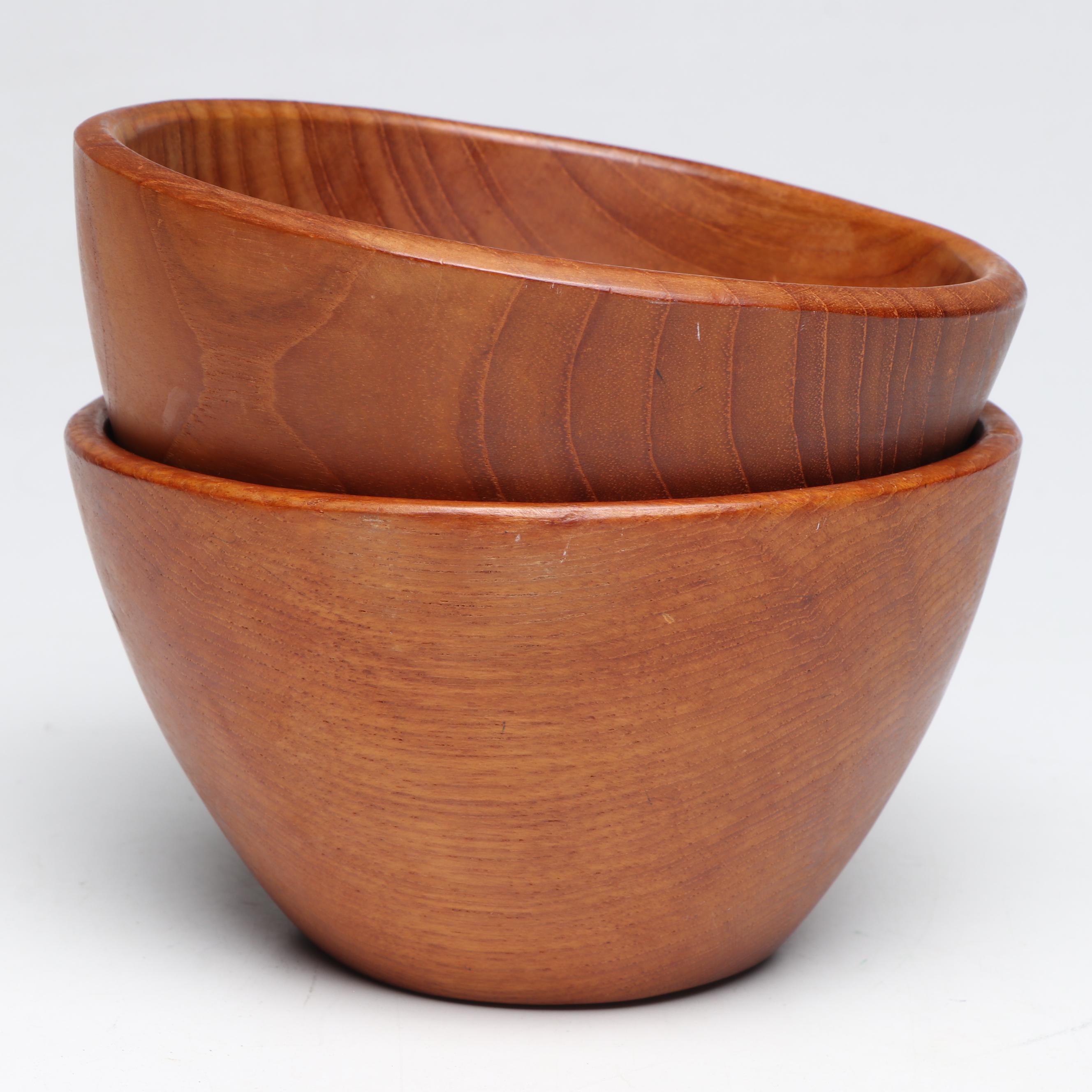Pair Of Turned Wooden Bowls and Bamboo Tray