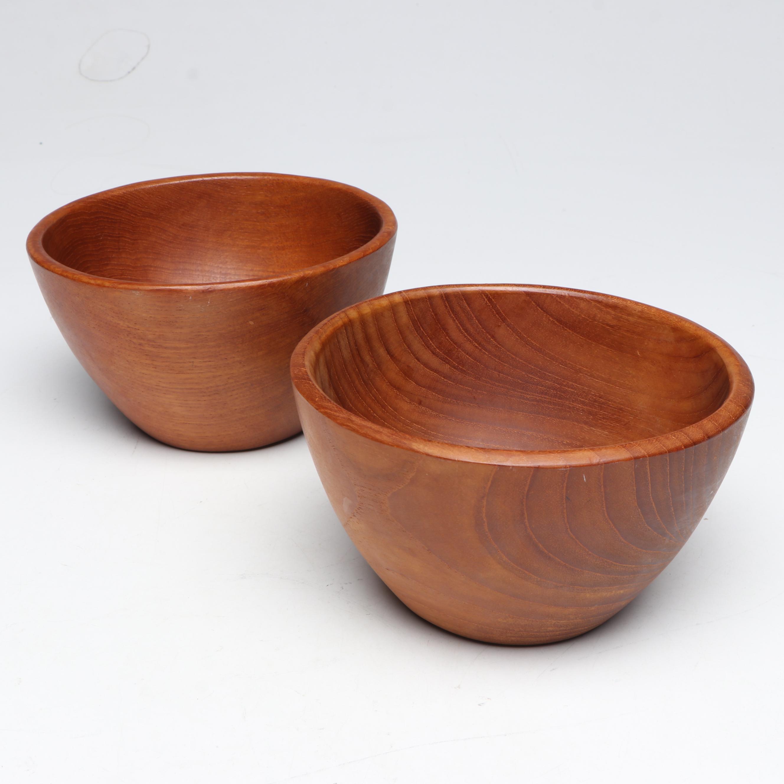 Pair Of Turned Wooden Bowls and Bamboo Tray