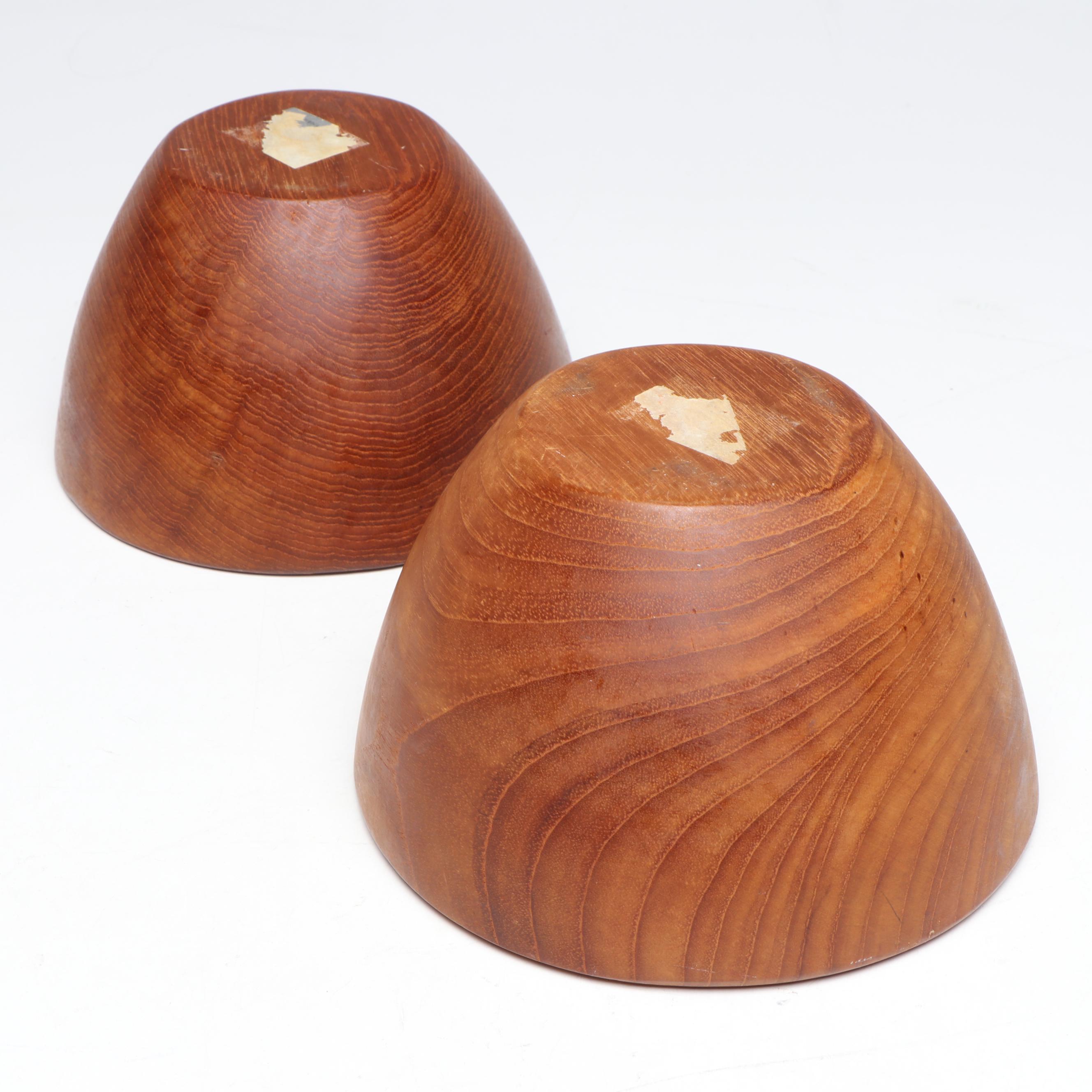 Pair Of Turned Wooden Bowls and Bamboo Tray