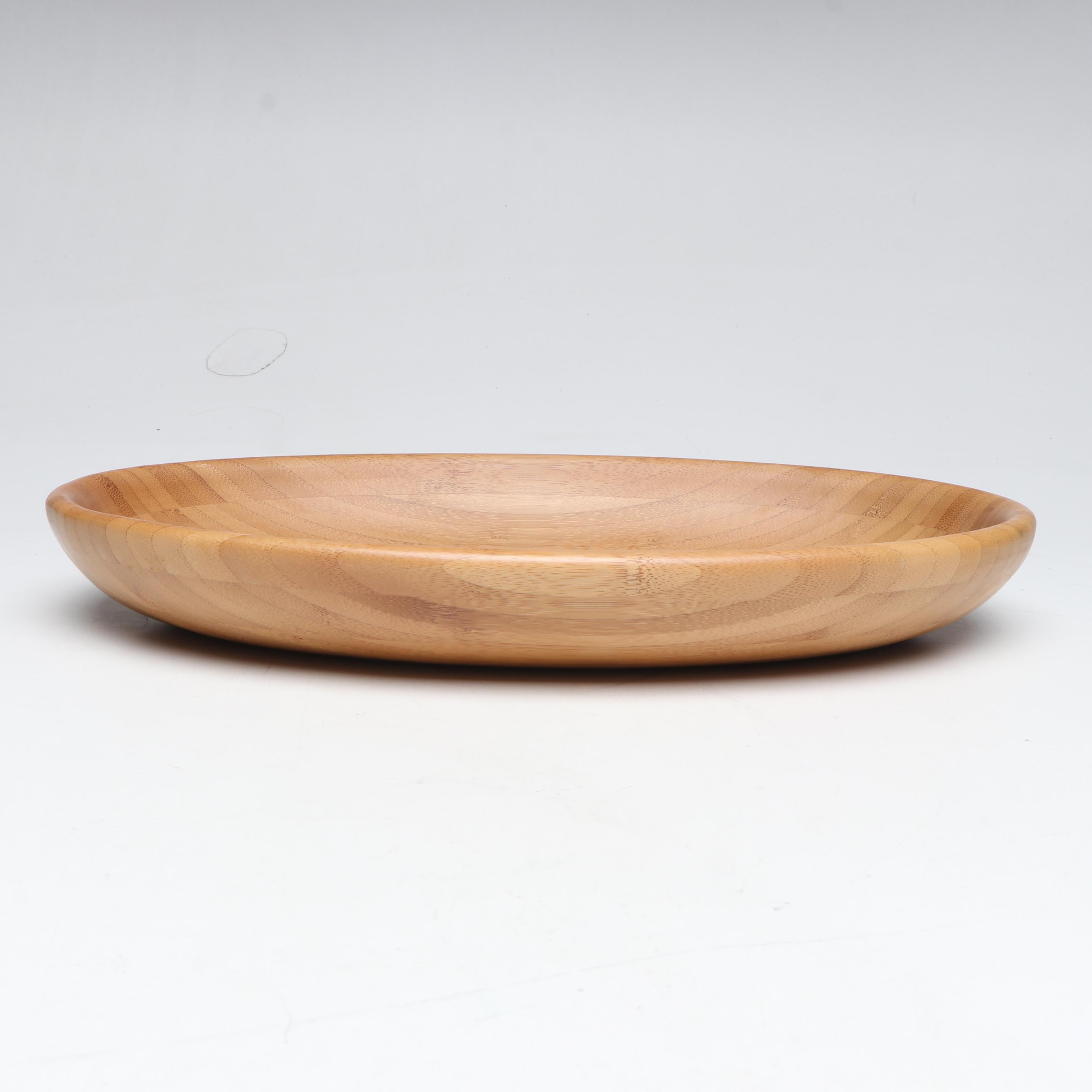 Pair Of Turned Wooden Bowls and Bamboo Tray