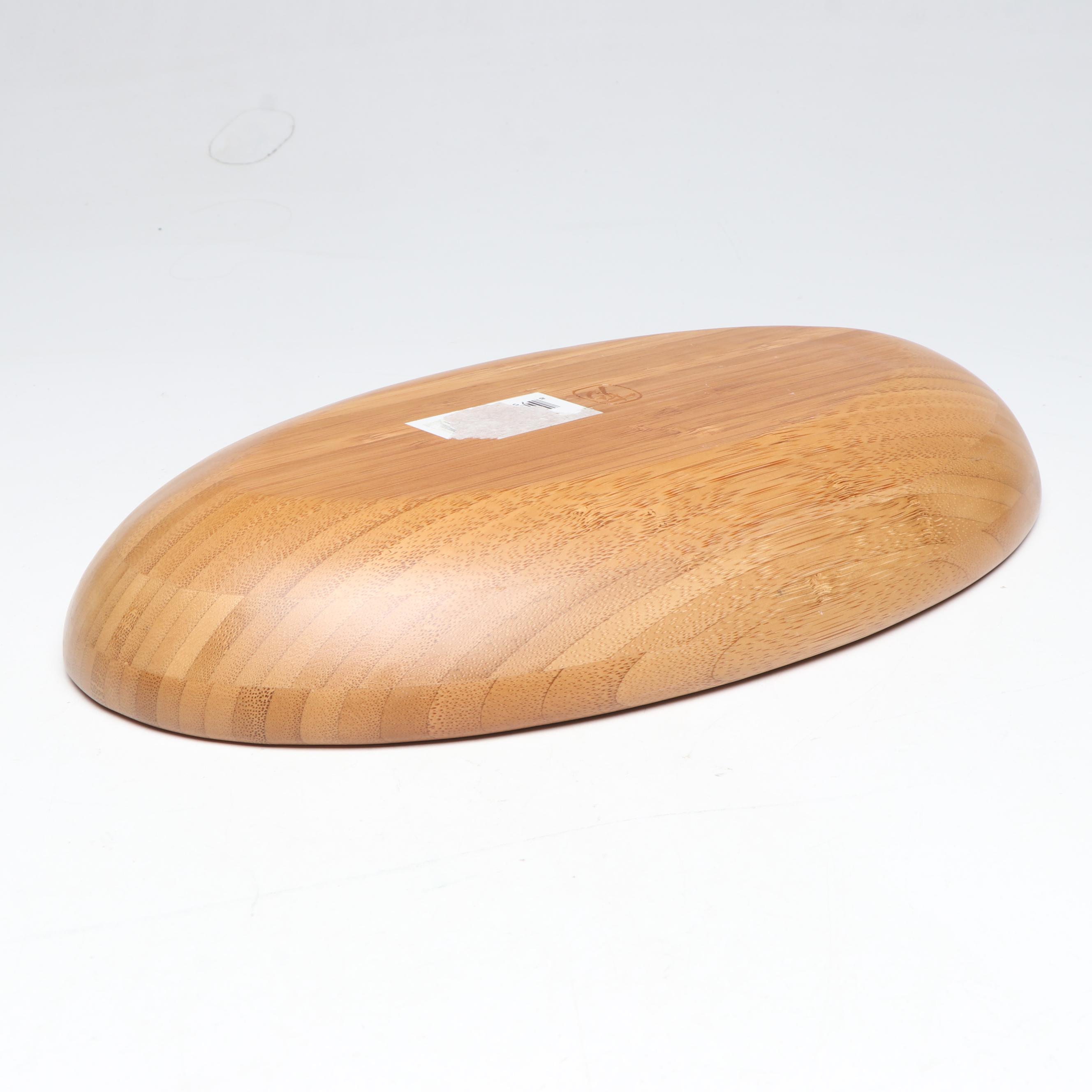 Pair Of Turned Wooden Bowls and Bamboo Tray