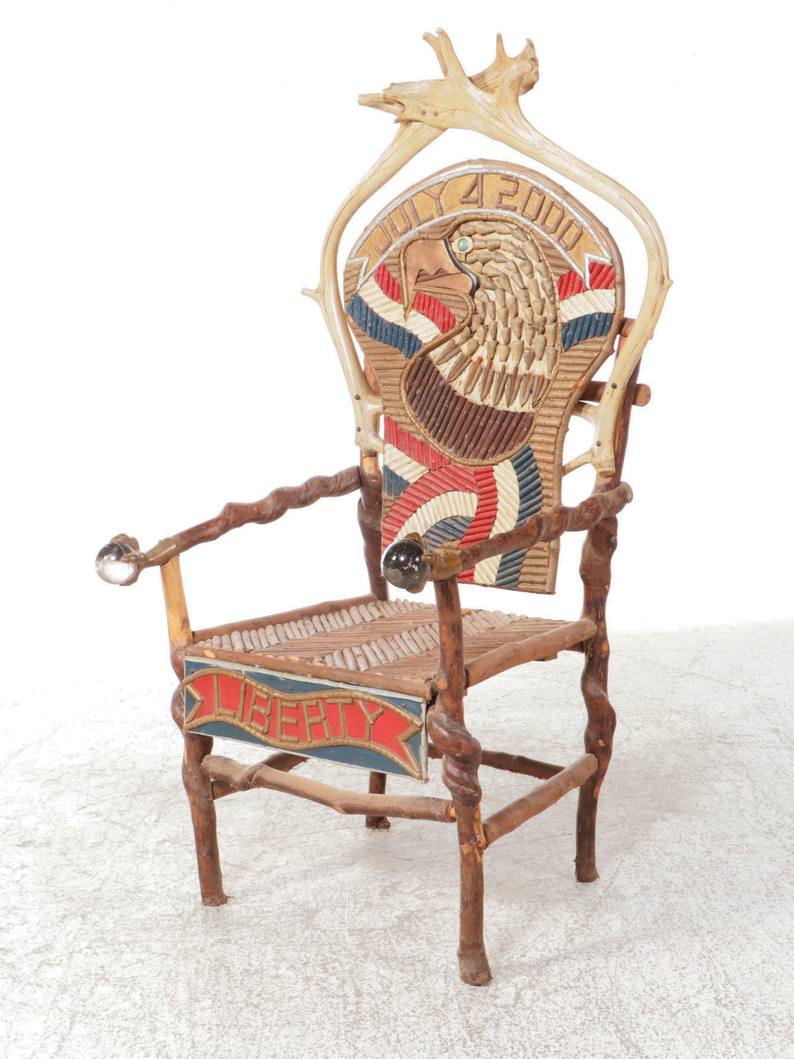 Robert Beaven Adirondack Style Eagle Motif Fourth of July Armchair, 2000