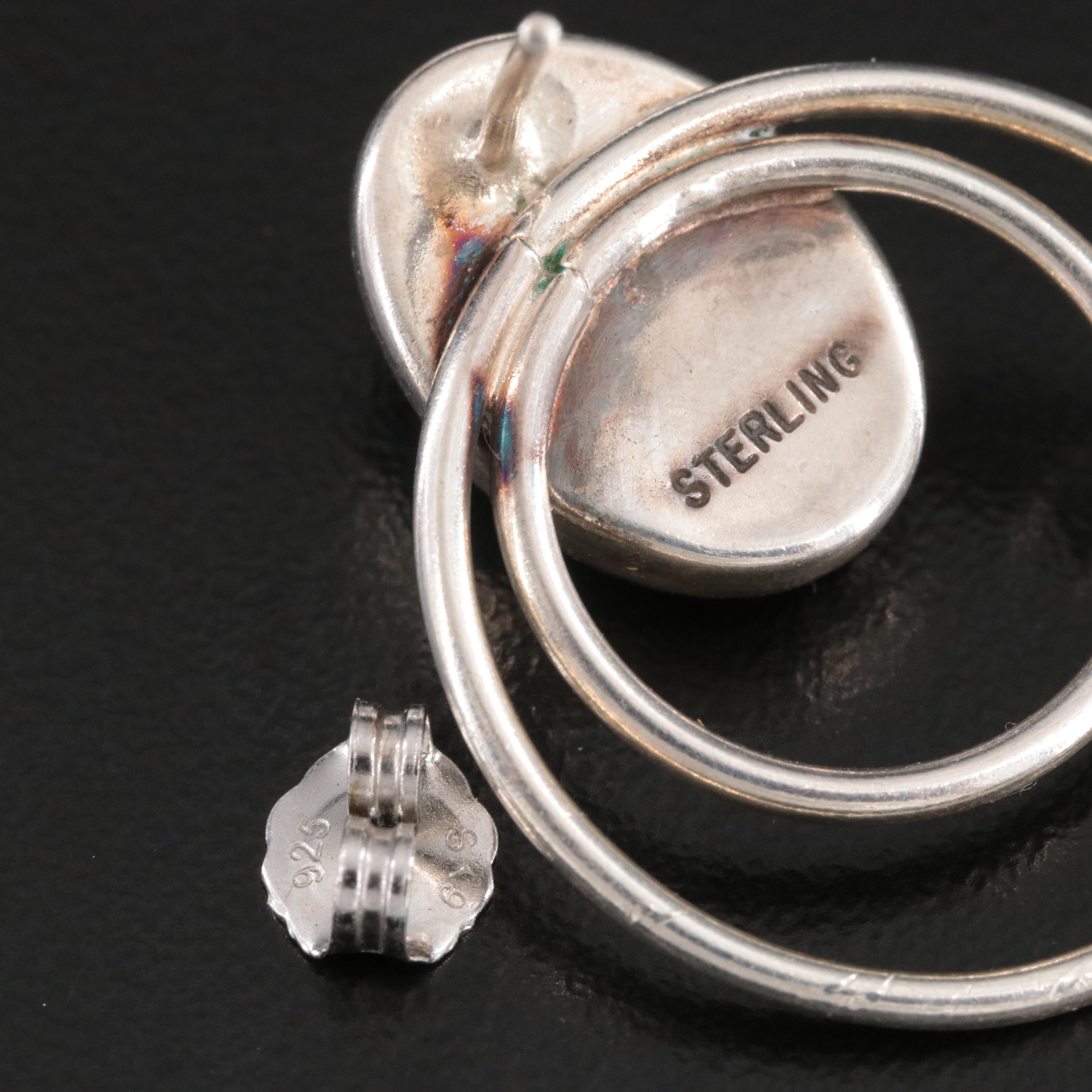 Sterling Mosaic Earrings with Turquoise, Black Onyx and Coral