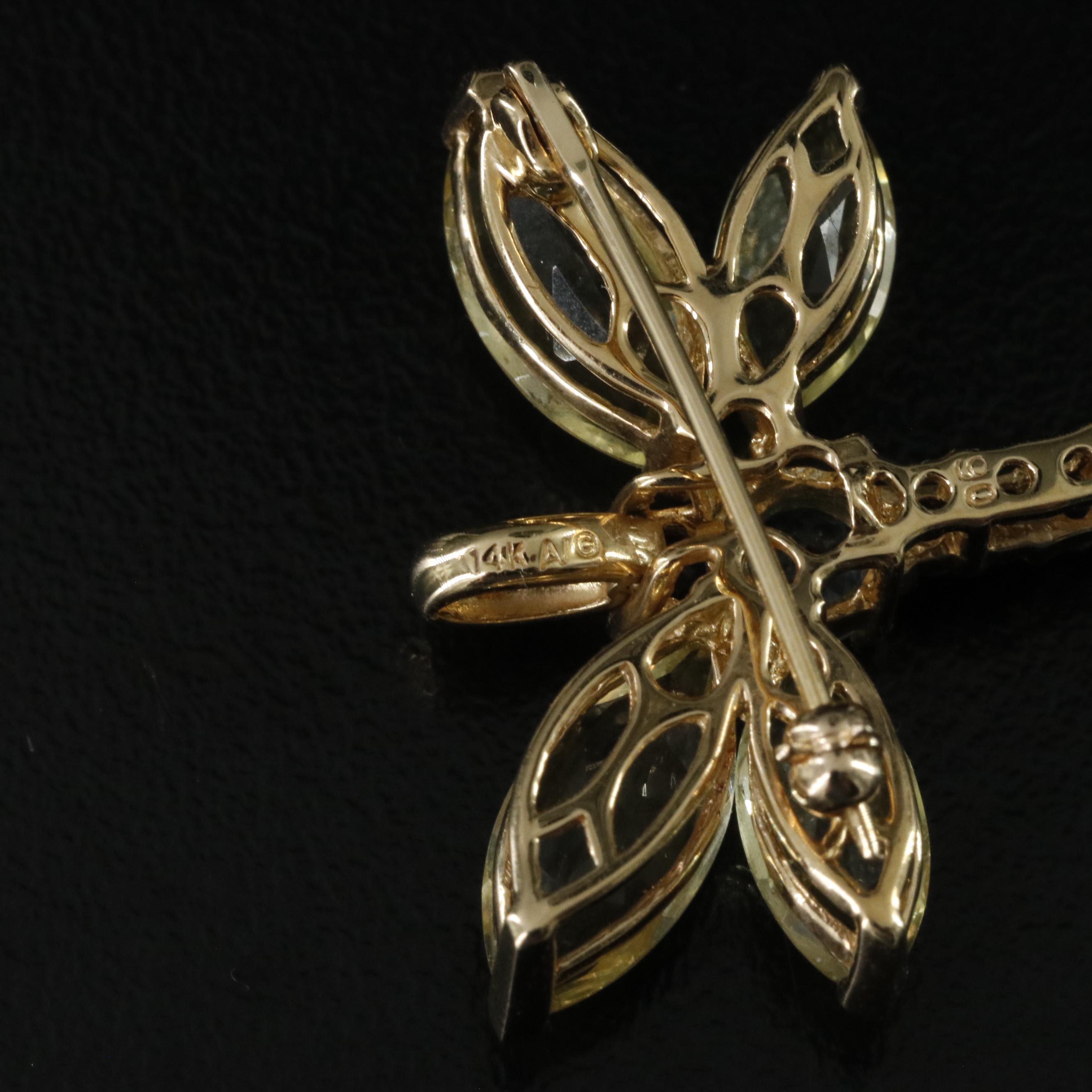 14K Quartz, Amethyst and Blue Topaz Dragonfly Converter Pendant