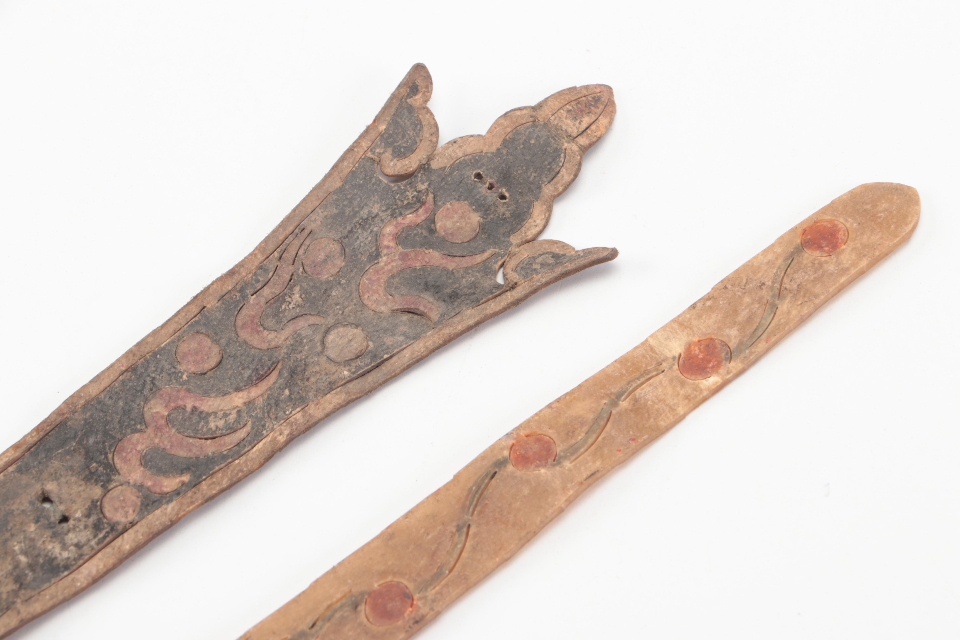 Chinese Flying Dagger and Sword Vellum Shadow Puppet Accessories, Circa 1870