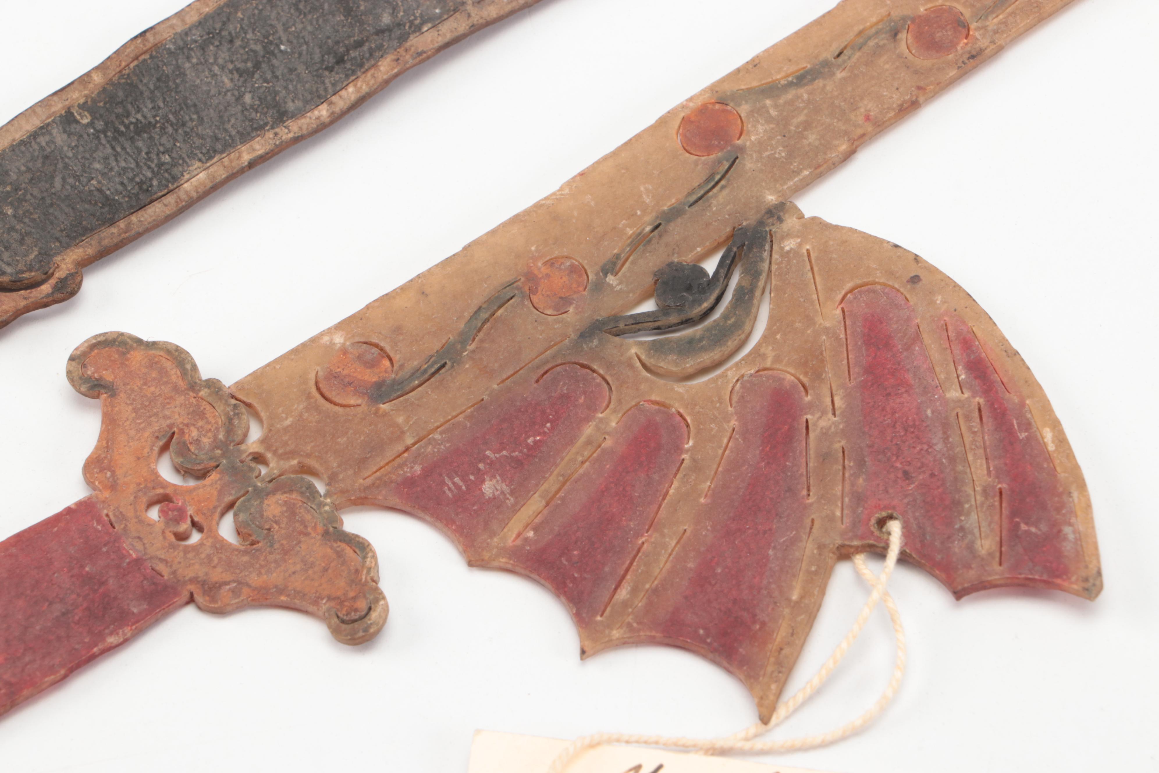 Chinese Flying Dagger and Sword Vellum Shadow Puppet Accessories, Circa 1870