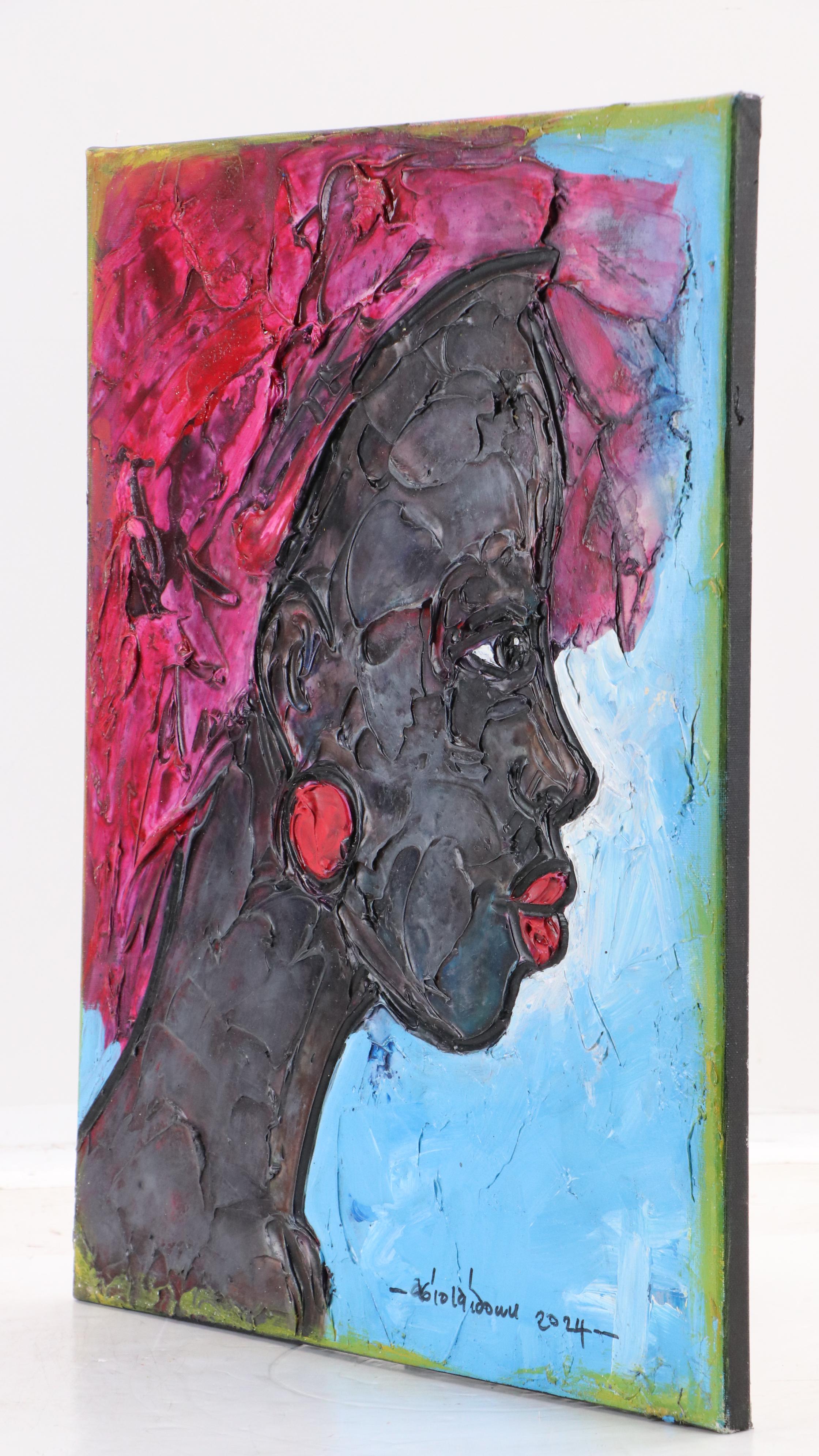Abiola Idowu Stylized Mixed Media Portrait "Omolayo (Child of Joy)," 2024
