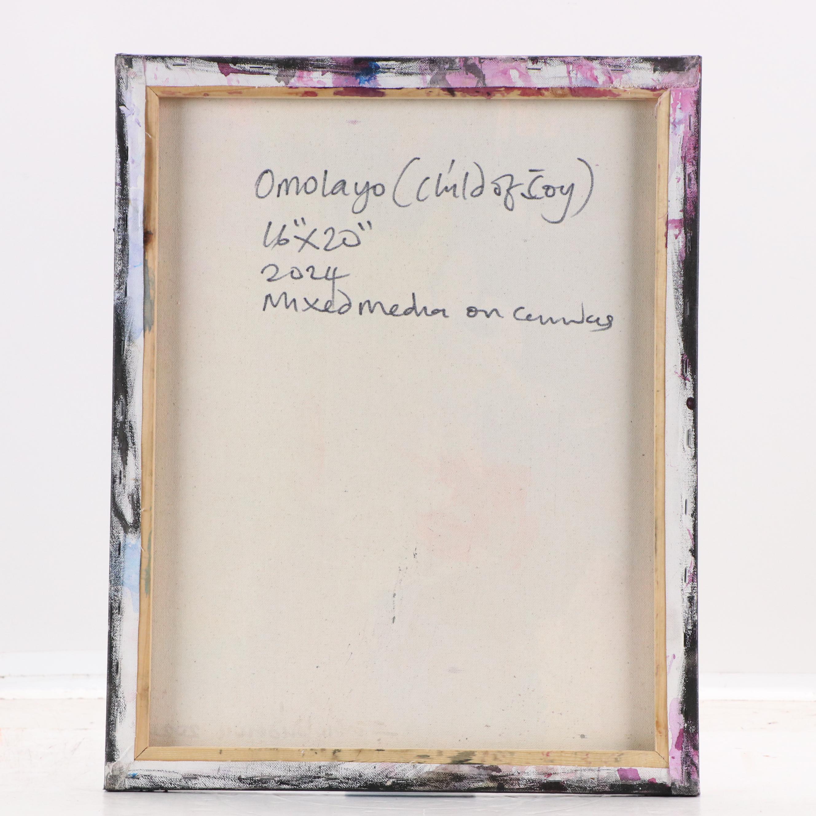 Abiola Idowu Stylized Mixed Media Portrait "Omolayo (Child of Joy)," 2024