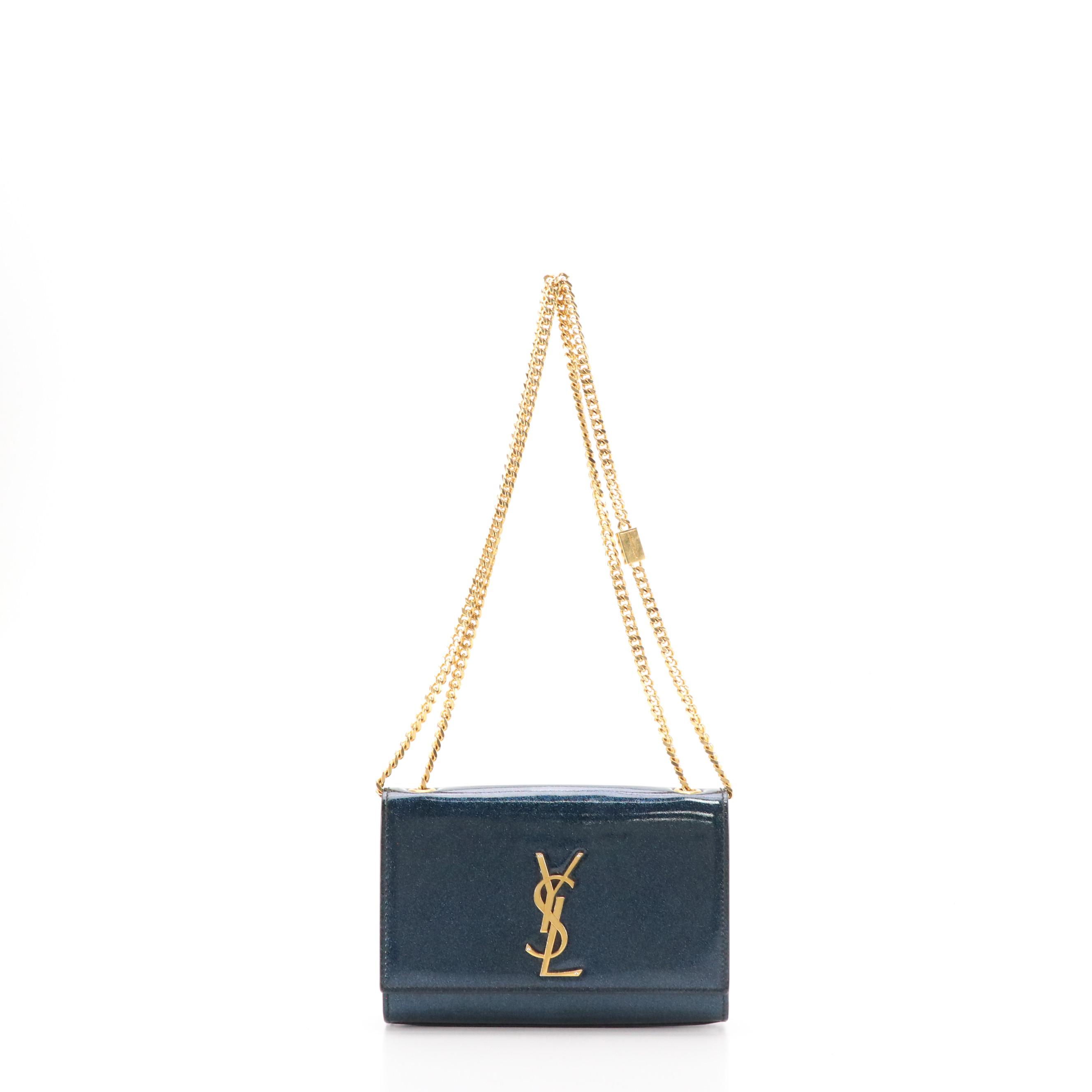Saint Laurent Small Kate YSL Crossbody Bag in Blue Glitter Patent Leather