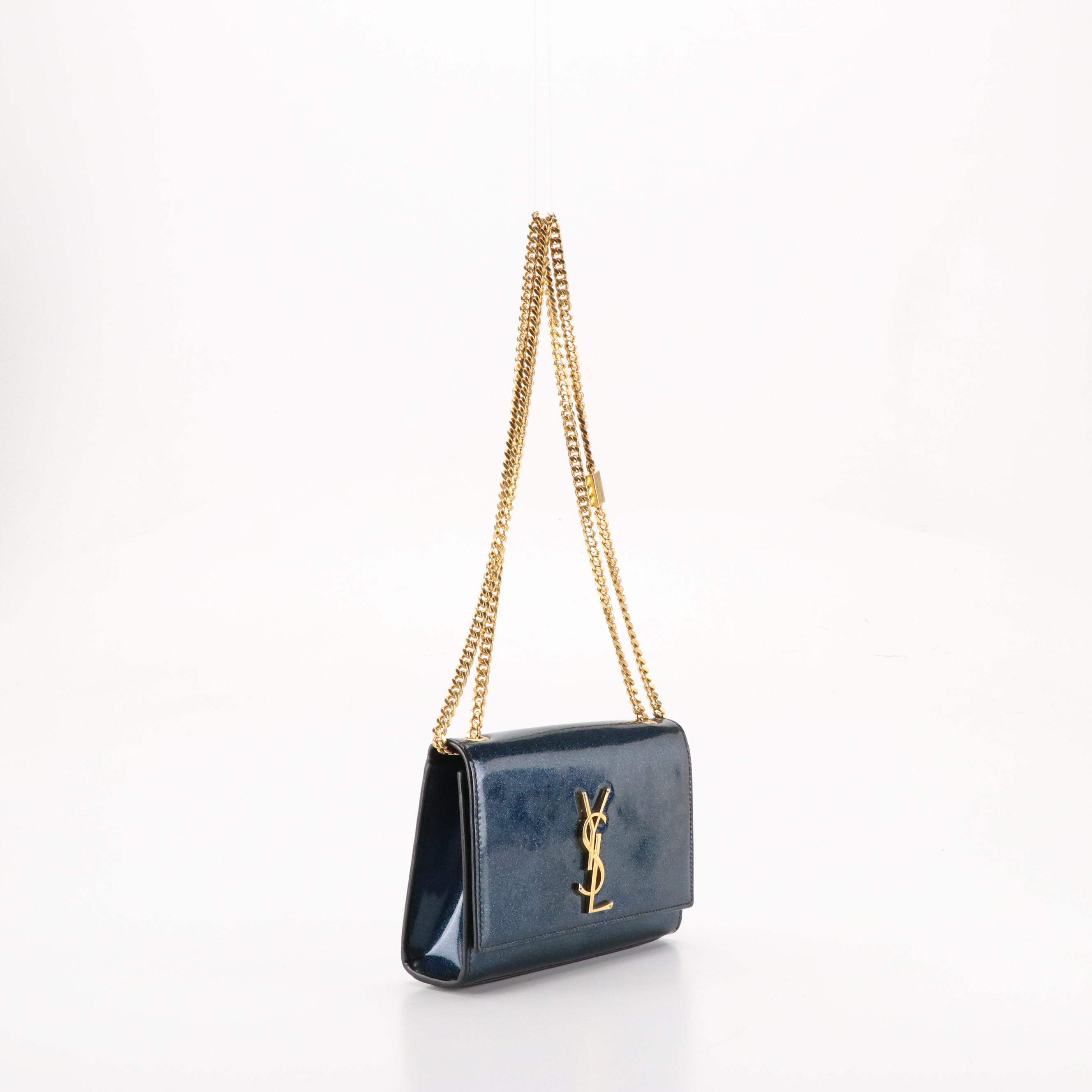 Saint Laurent Small Kate YSL Crossbody Bag in Blue Glitter Patent Leather