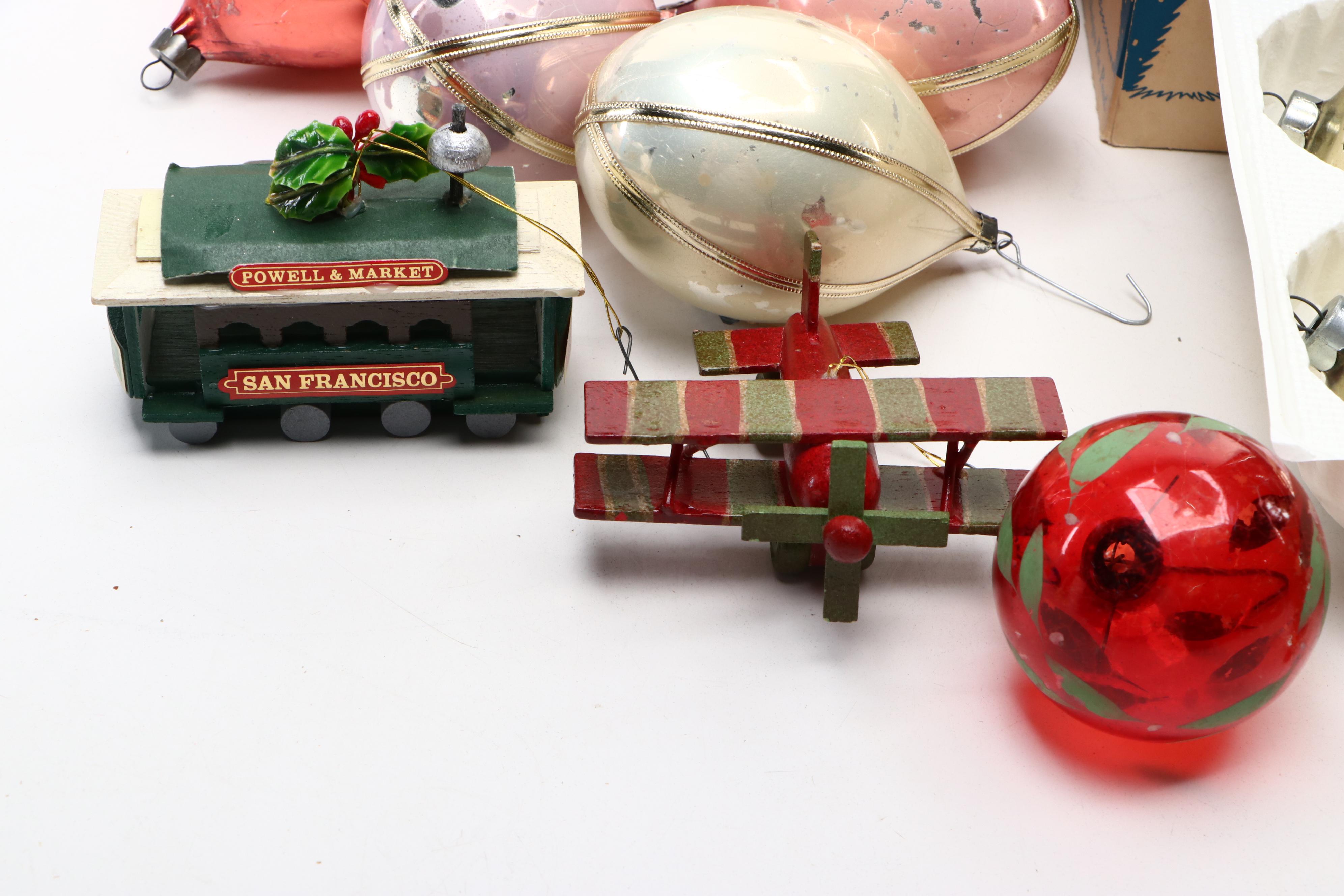 Vintage Silvered Glass with Other Christmas Ornaments, Figurines and More