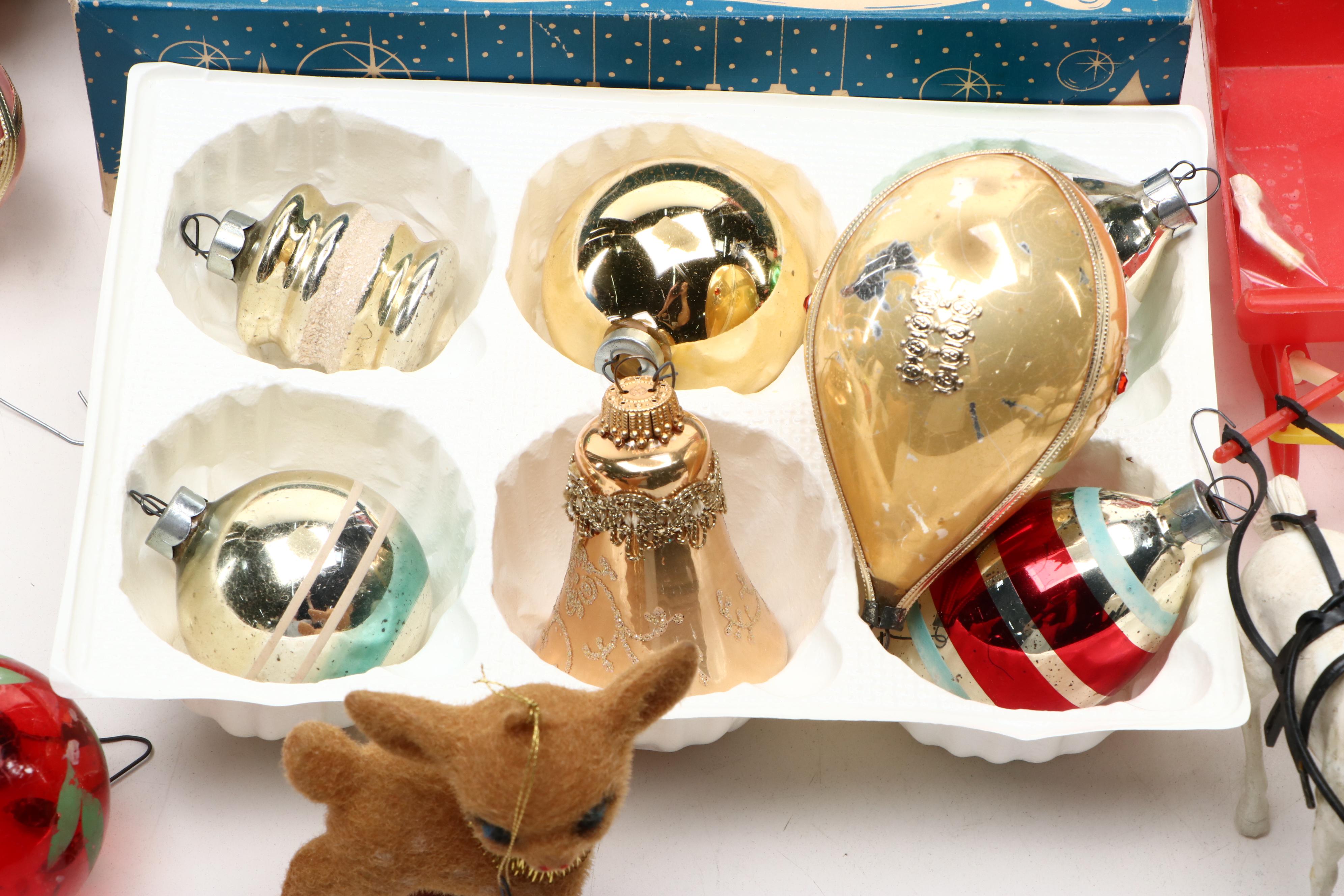 Vintage Silvered Glass with Other Christmas Ornaments, Figurines and More