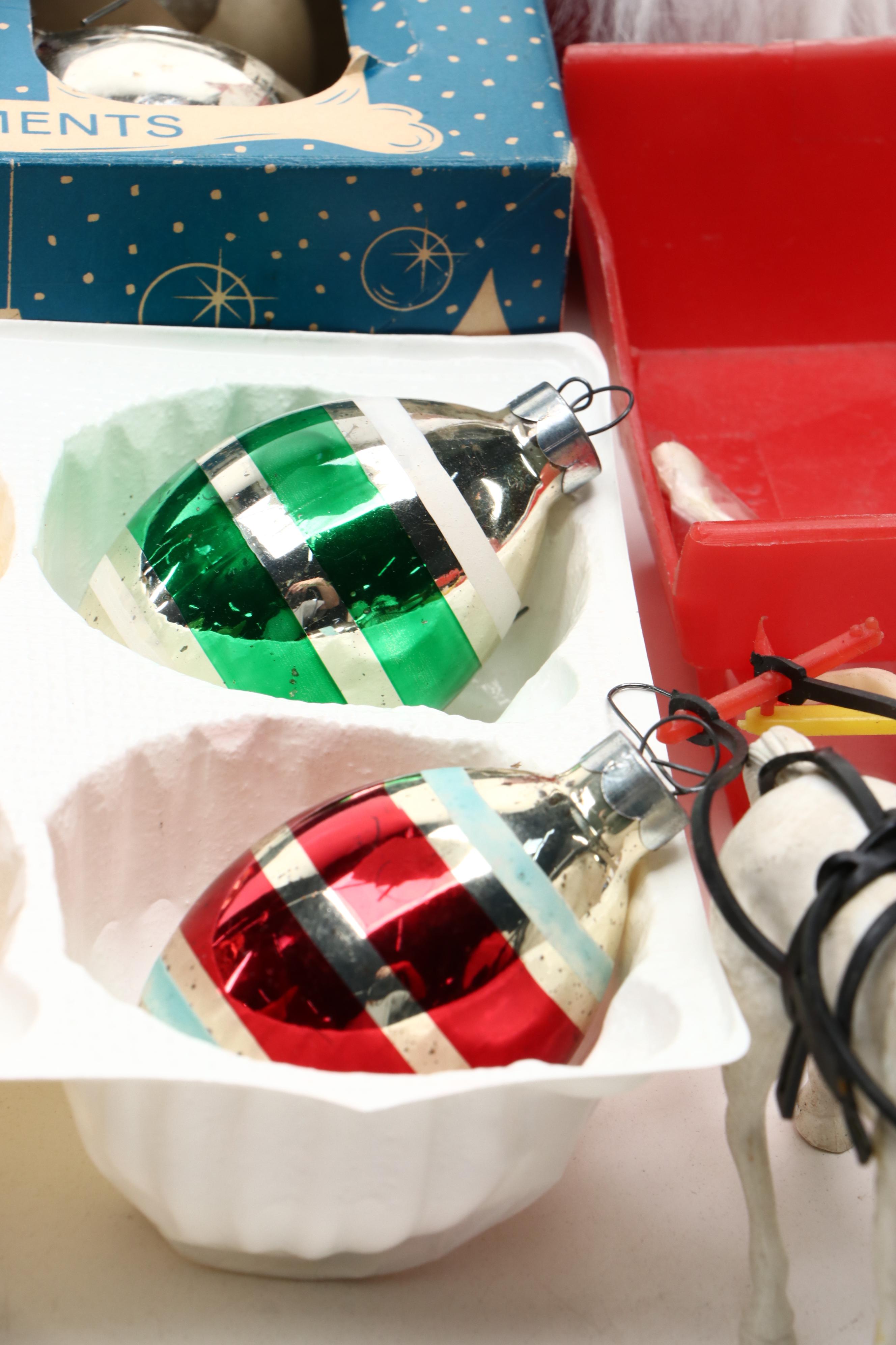 Vintage Silvered Glass with Other Christmas Ornaments, Figurines and More