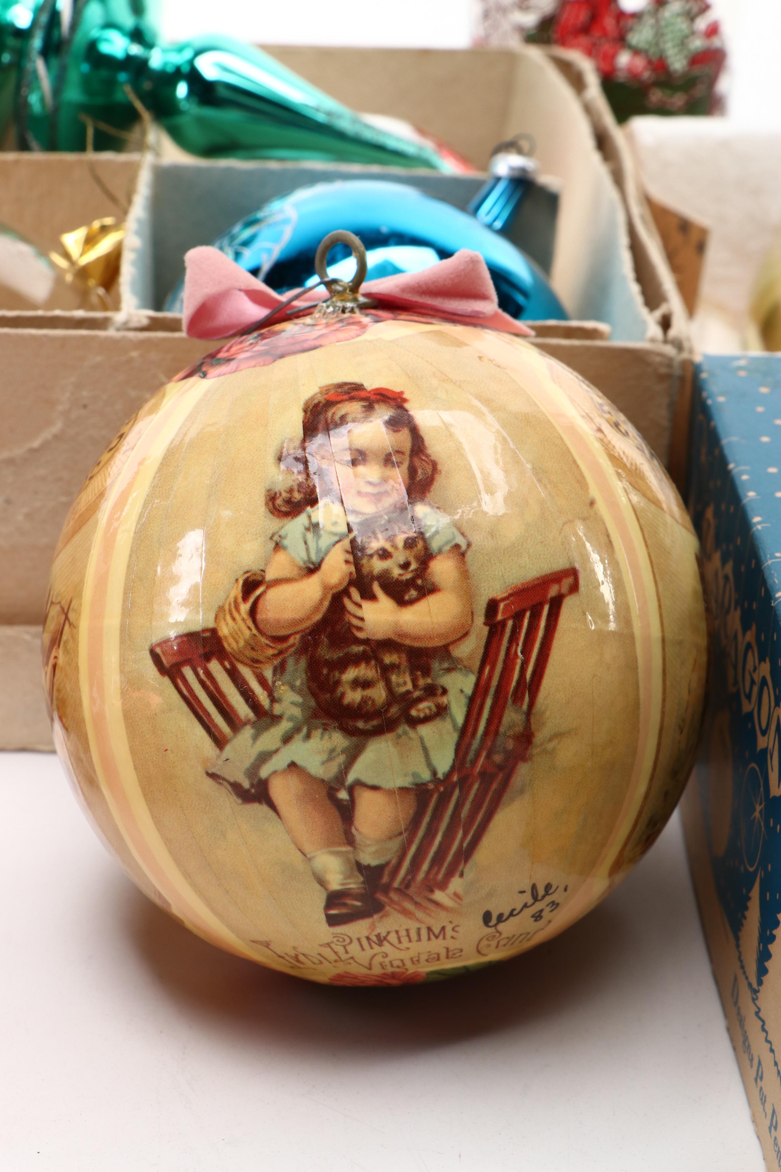 Vintage Silvered Glass with Other Christmas Ornaments, Figurines and More