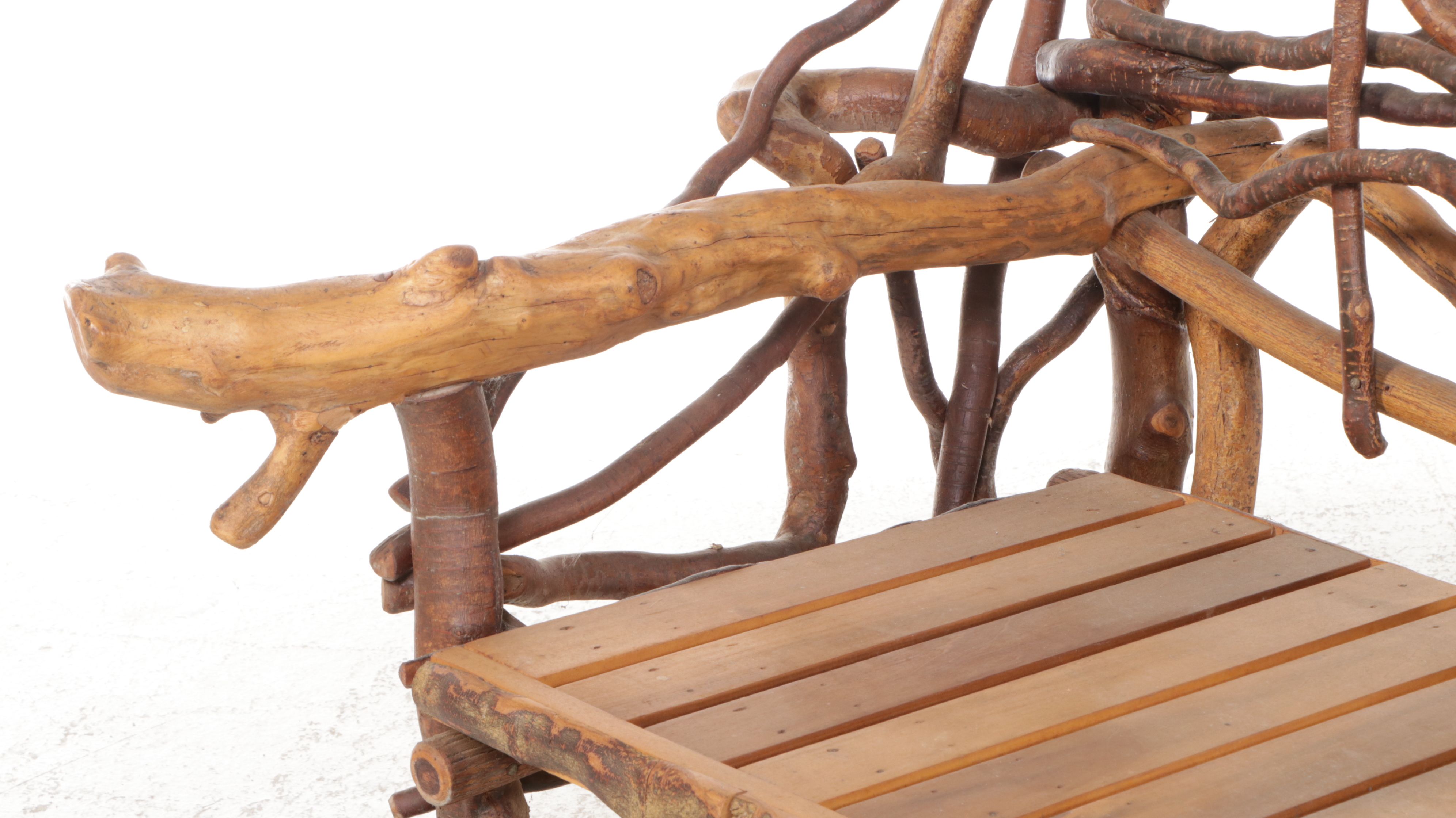 Robert Beaven Adirondack Style Handmade Poplar and Root Wood Settee