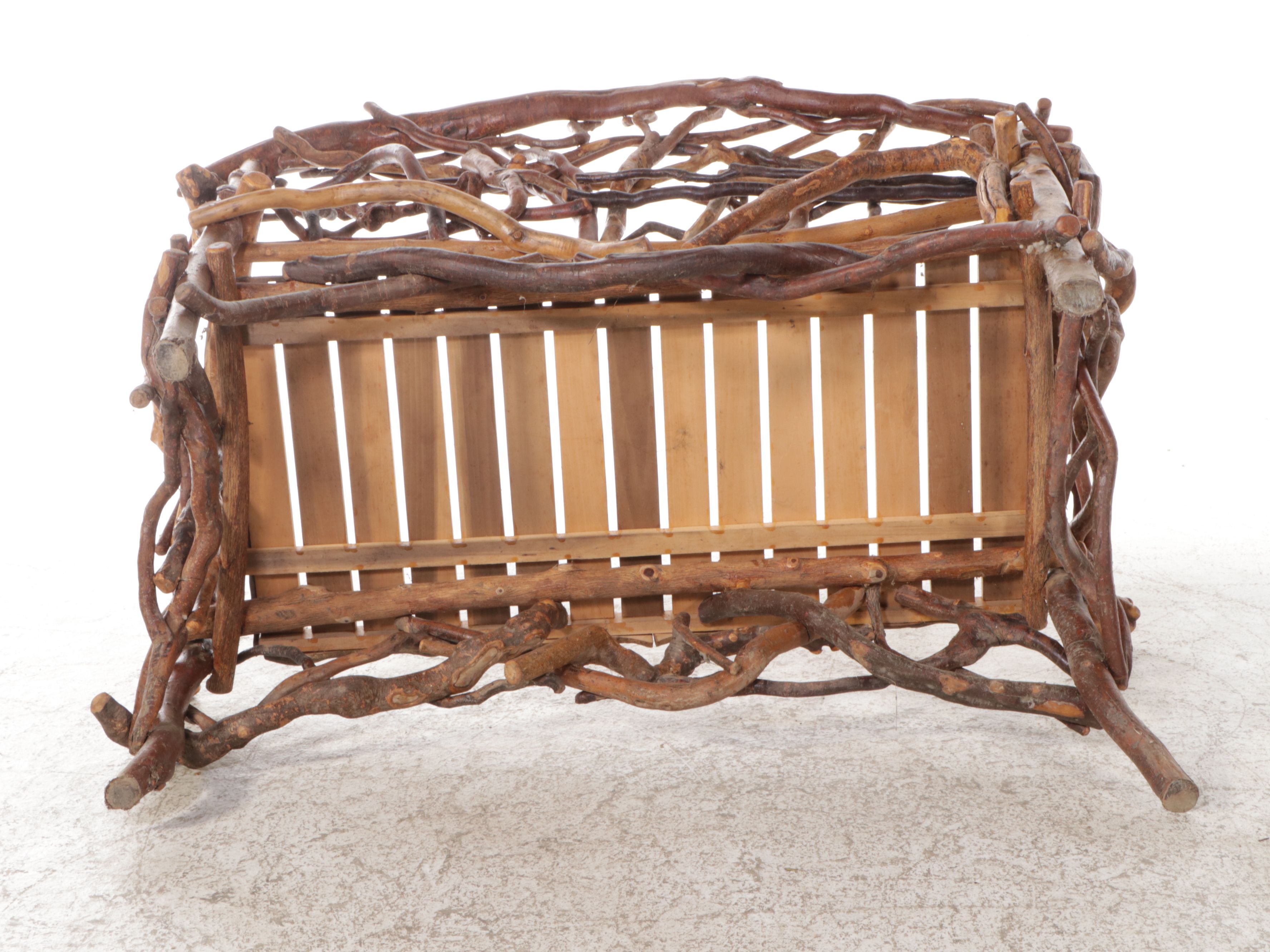 Robert Beaven Adirondack Style Handmade Poplar and Root Wood Settee