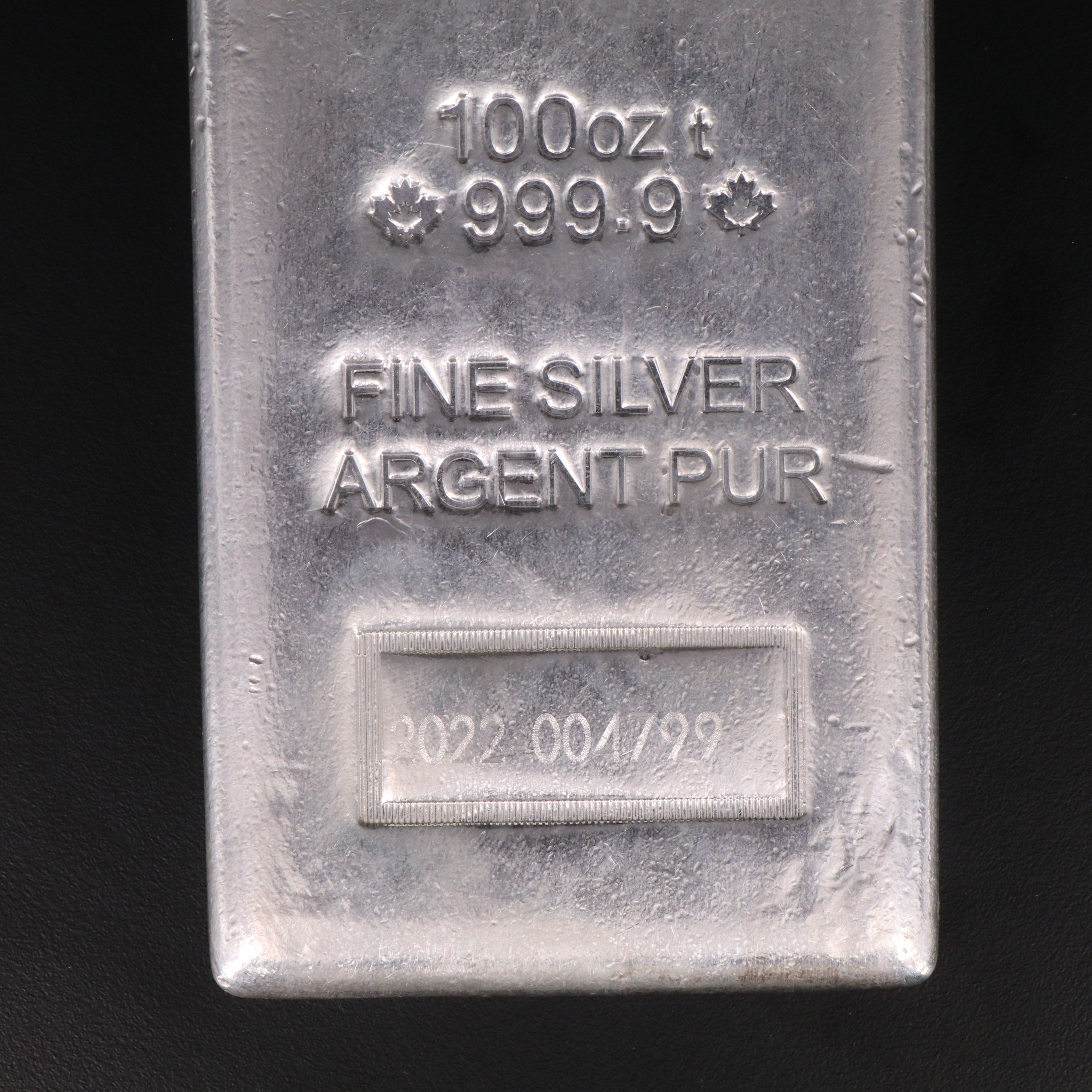 Royal Canadian Mint One Hundred Troy Ounce .999 Fine Silver Bar