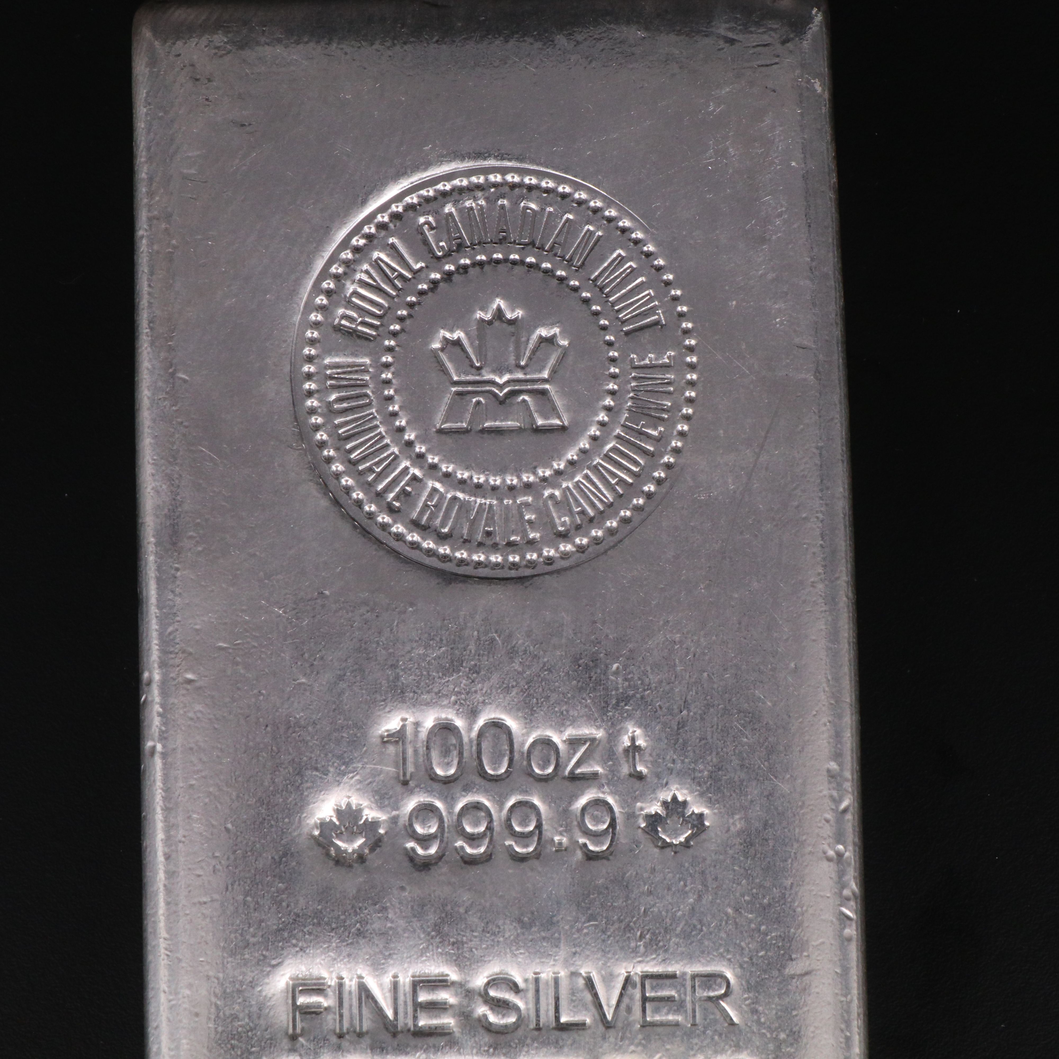 Royal Canadian Mint One Hundred Troy Ounce .999 Fine Silver Bar