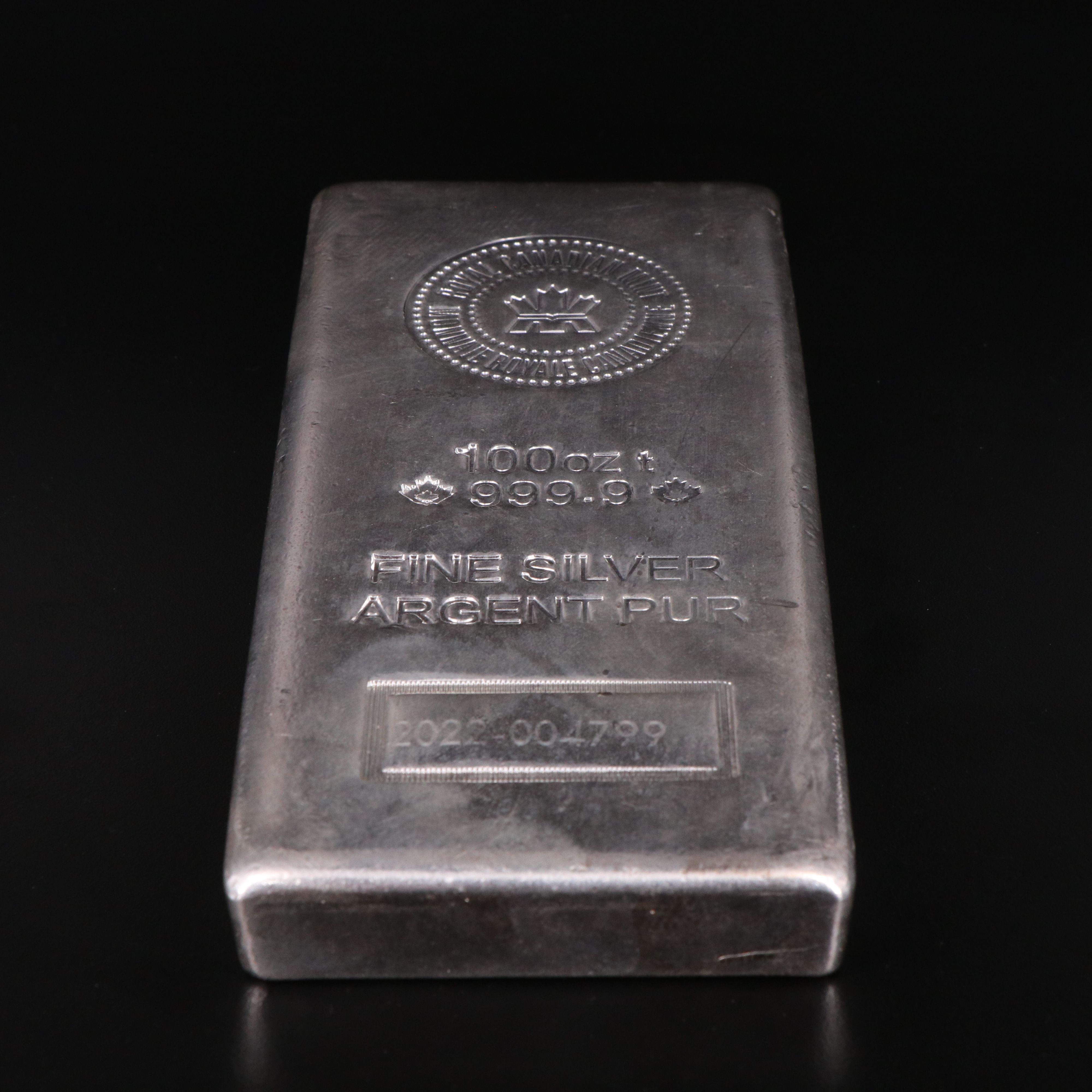 Royal Canadian Mint One Hundred Troy Ounce .999 Fine Silver Bar