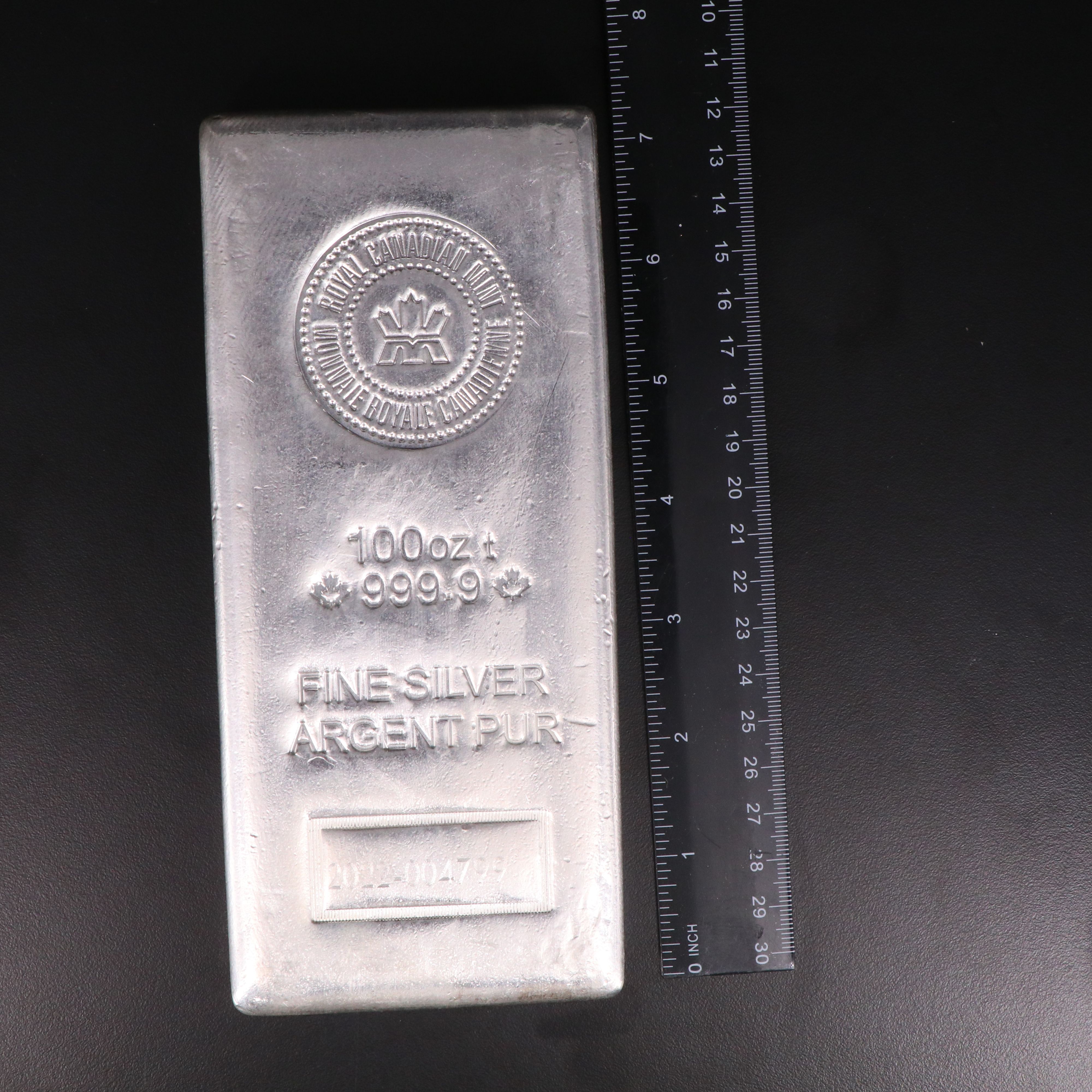 Royal Canadian Mint One Hundred Troy Ounce .999 Fine Silver Bar