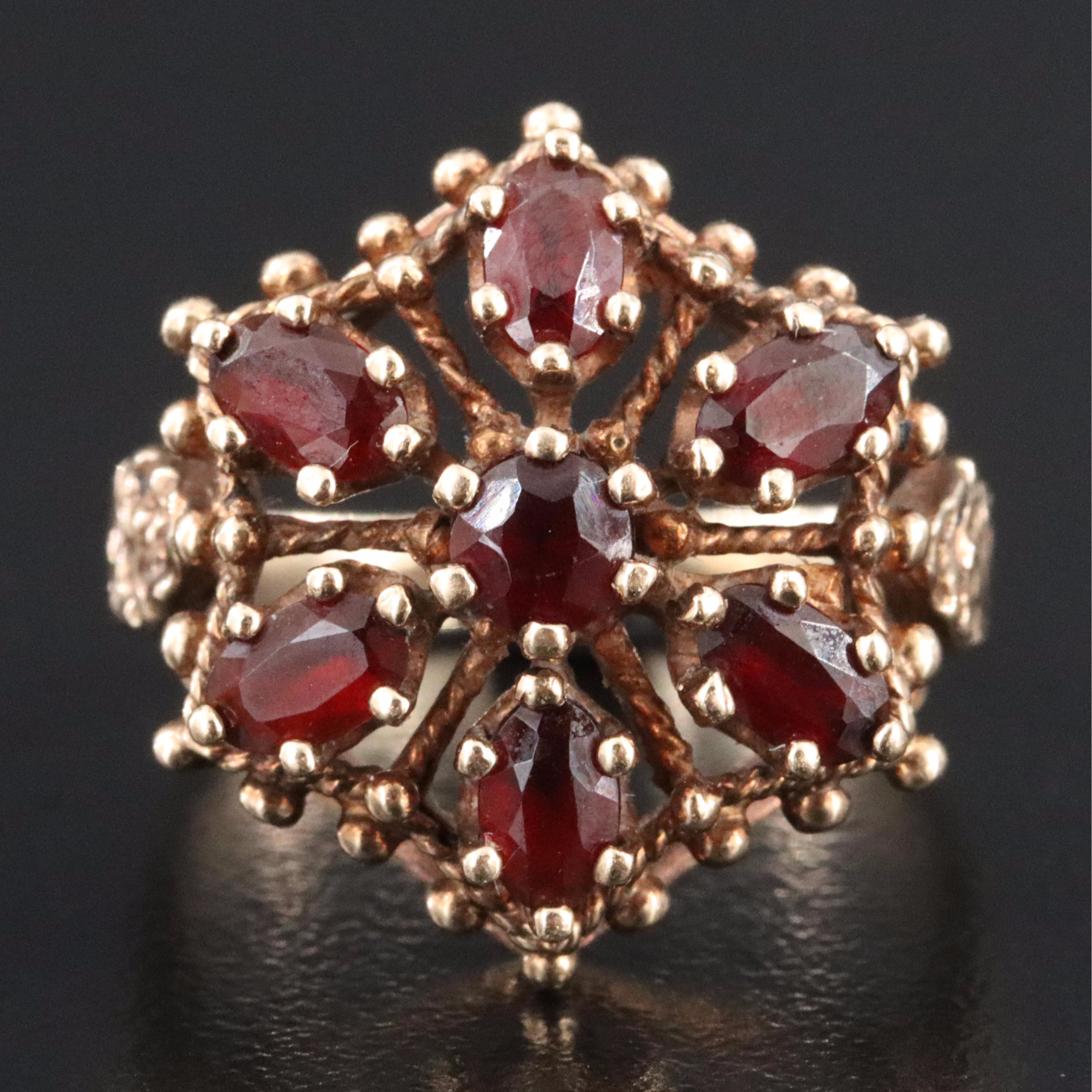 10K Garnet Flower Ring