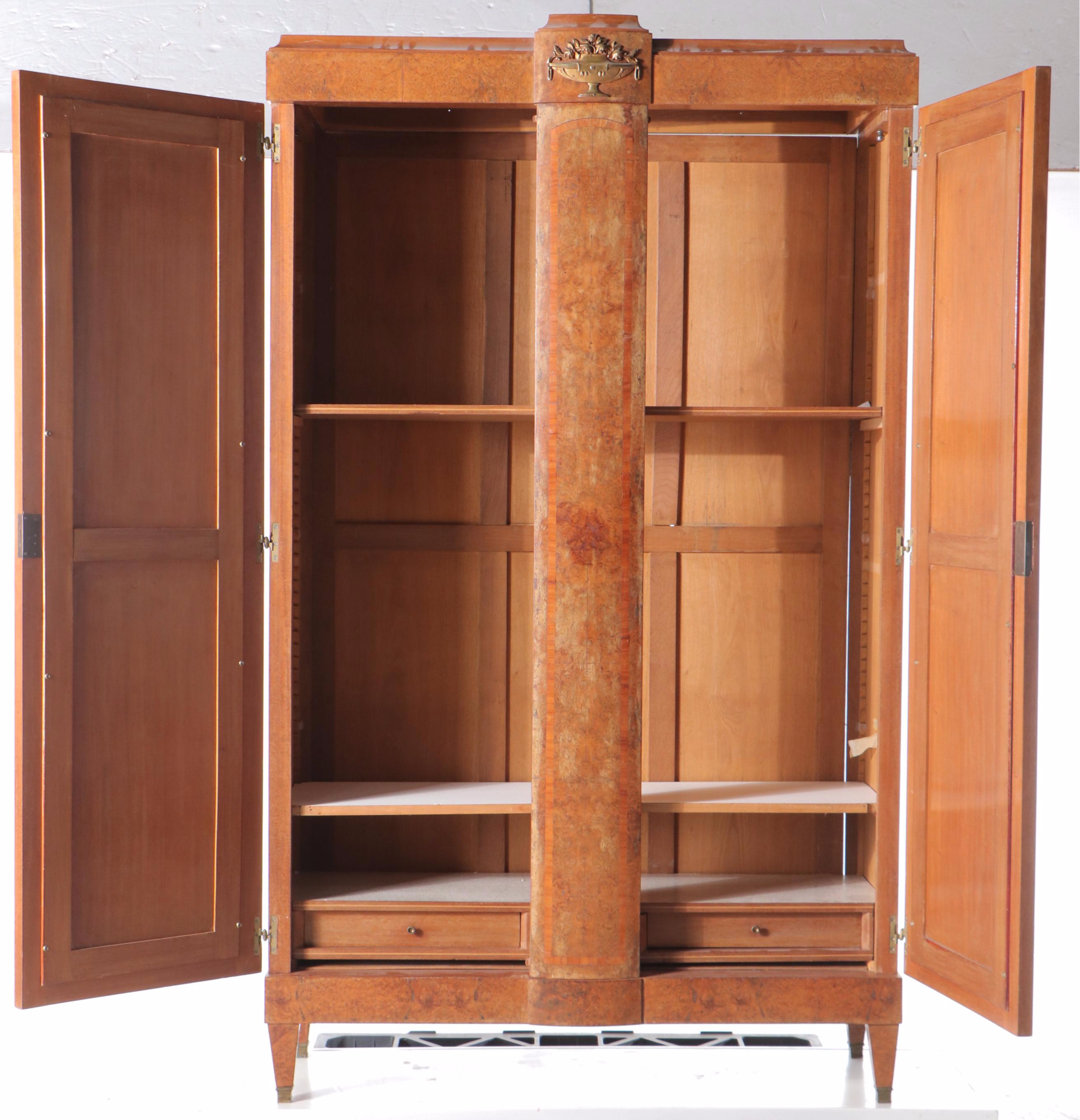 French Art Nouveau Style Bird's-Eye Maple Knockdown Wardrobe