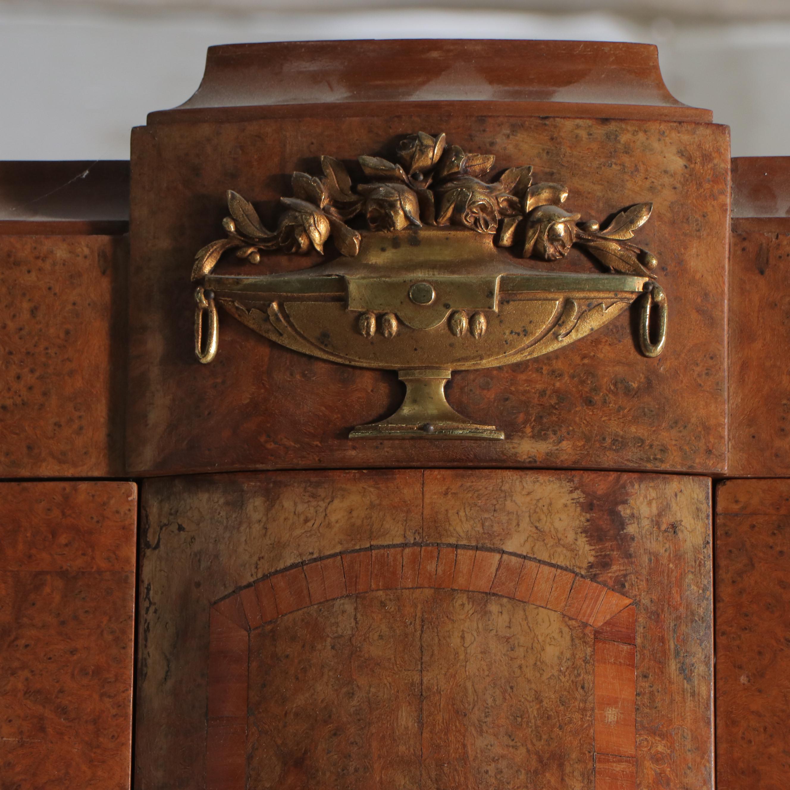 French Art Nouveau Style Bird's-Eye Maple Knockdown Wardrobe